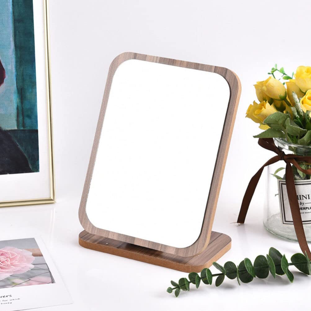 Beaupretty Wooden Fold Down Desk Vanity Makeup Mirror with Stand - Folding Tabletop Mirror for Bathroom, Bedroom & Dressing Room - Compact Desktop Makeup Mirror for Travel & Home Use