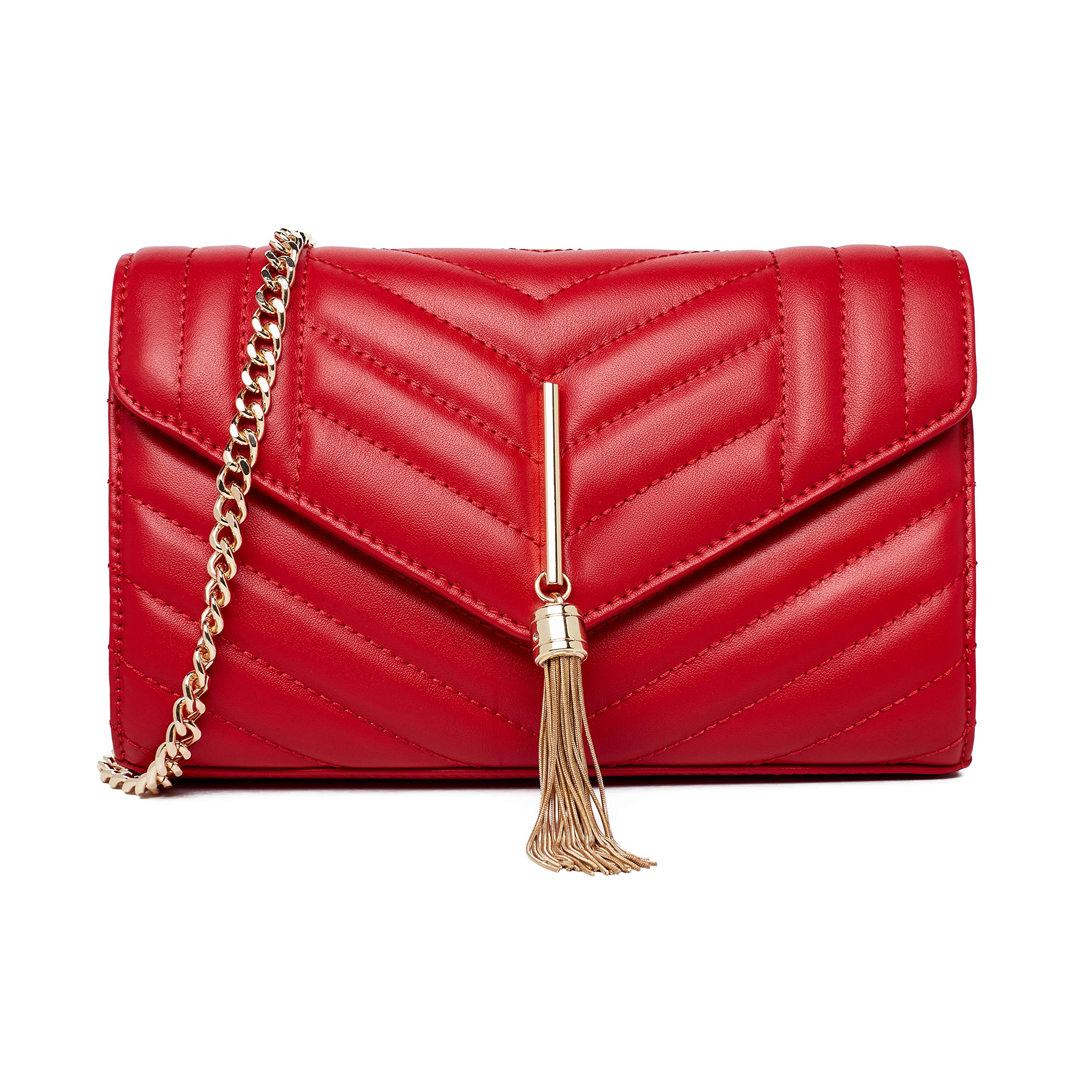 Chrysansmile Women's Genuine Leather Crossbody Bag - Quilted Fashion Clutch Purse with Chain Strap for Evening Parties, Date Night & Special Occasions