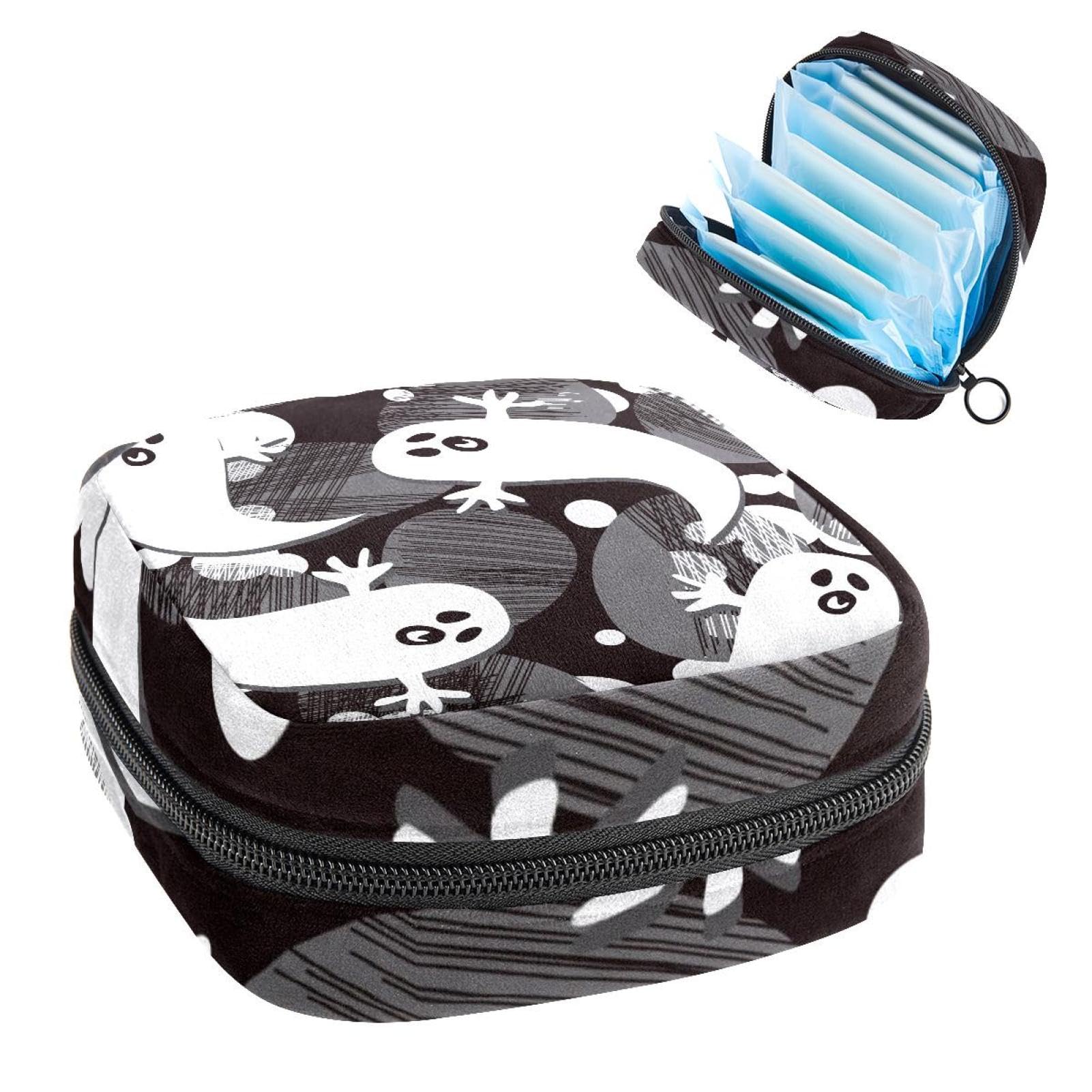 Menstrual Cup Pouch & Sanitary Pad Organizer - Waterproof Travel Case for Women & Girls - Halloween Ghost White Design - Perfect for Travel, Gym, School & Daily Use