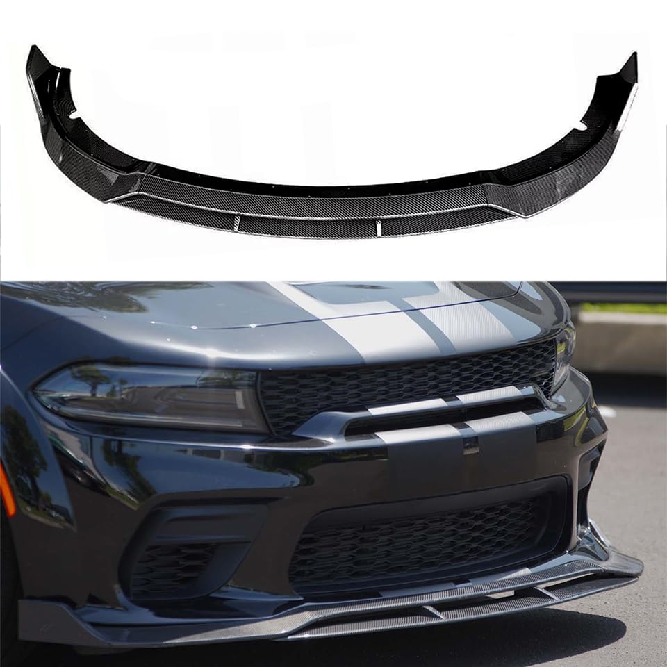 Carbon Fiber Front Bumper Lip Spoiler for 2015-2022 Dodge Charger SRT | Body Kit Splitter & Air Chin | Aggressive Style Upgrade for Street Racing & Car Shows