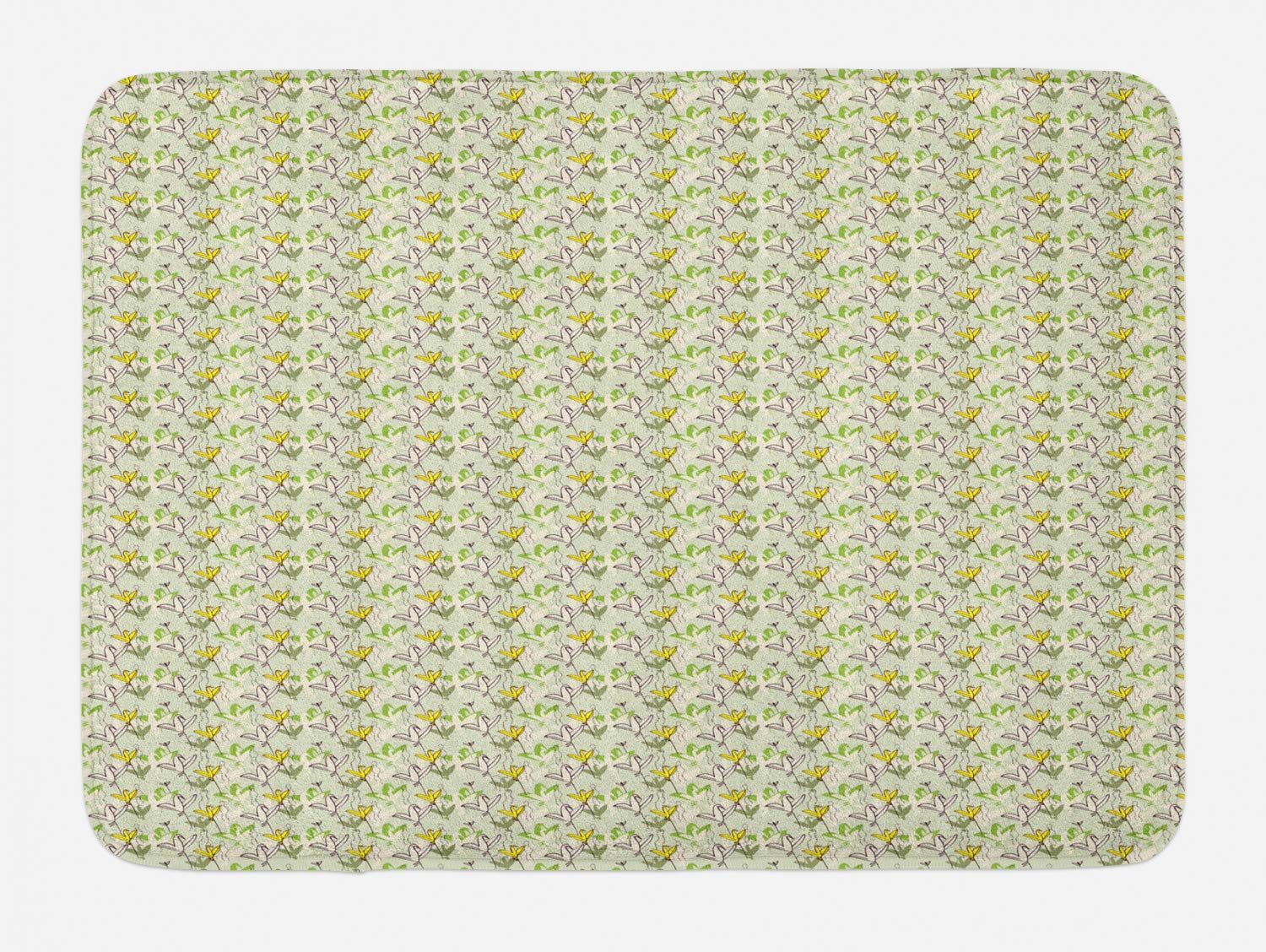 Ambesonne Non-Slip Plush Bath Mat - Botanical Floral Design with Birds & Summer Blossoms, 30