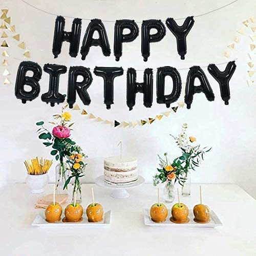 16 Inch Happy Birthday Banner Balloons - Reusable Mylar Foil Letters for Party Decorations & Supplies (Black) | Eco-Friendly Birthday Decor for Indoor & Outdoor Celebrations