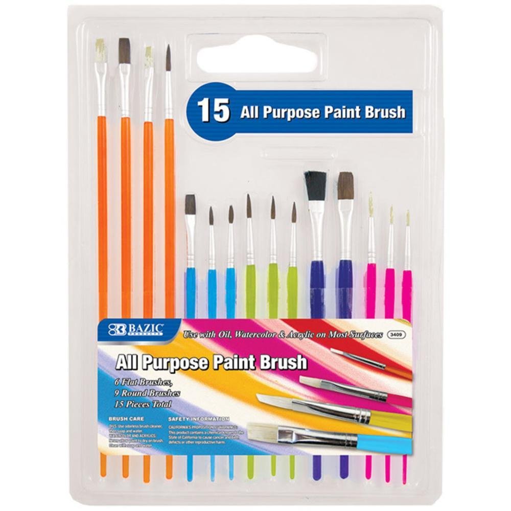 Ddi Bazic Assorted Size Paint Brush Set - 15 Brushes per Pack, Pack of 144 - Perfect for Art Classes, DIY Projects & Home Painting