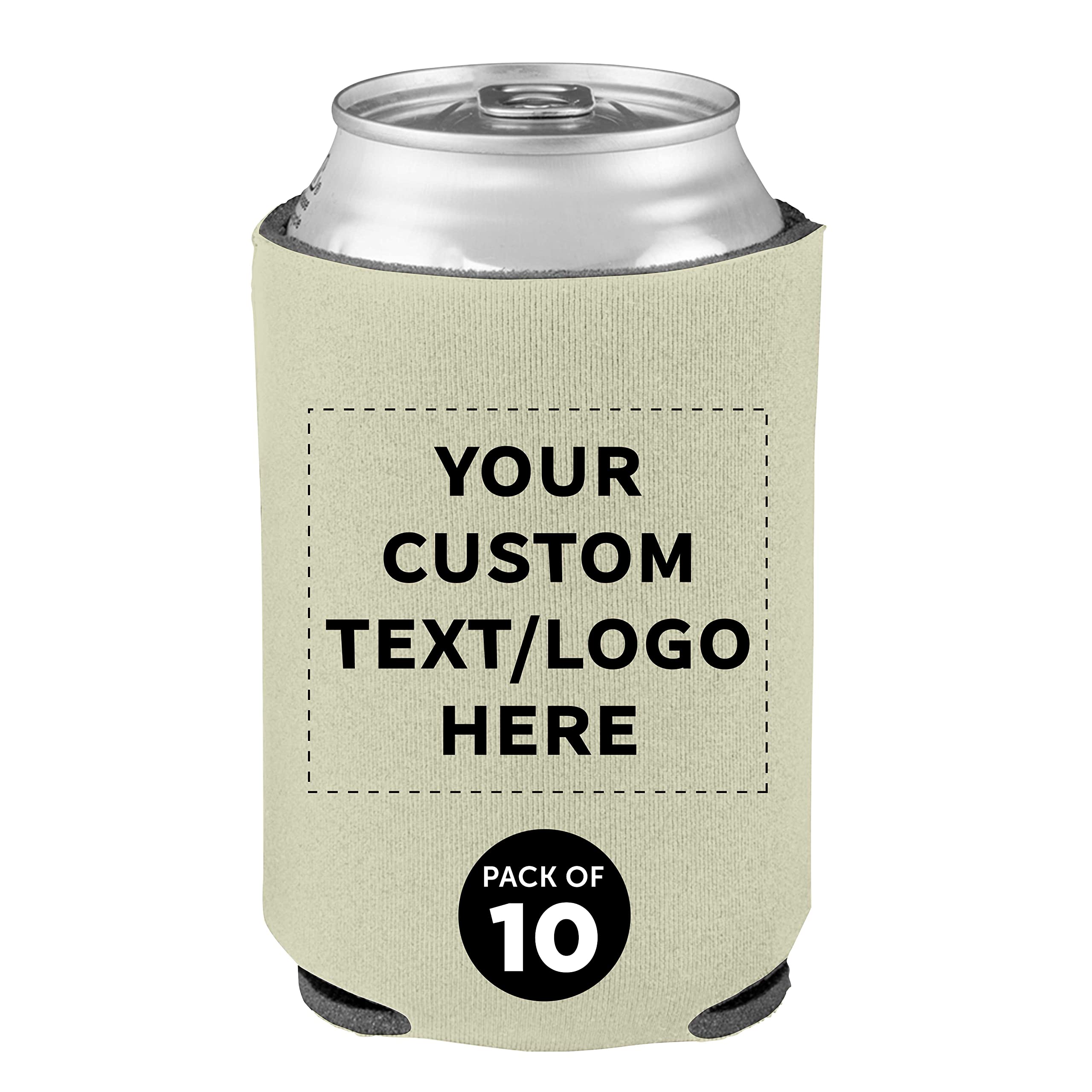 Custom Collapsible Beer Can Coolers 4mm Set of 10 - Personalized Bulk Pack for Beer, Soda & Beverages - Khaki Color - Perfect for Parties, BBQs, Tailgating & Outdoor Events
