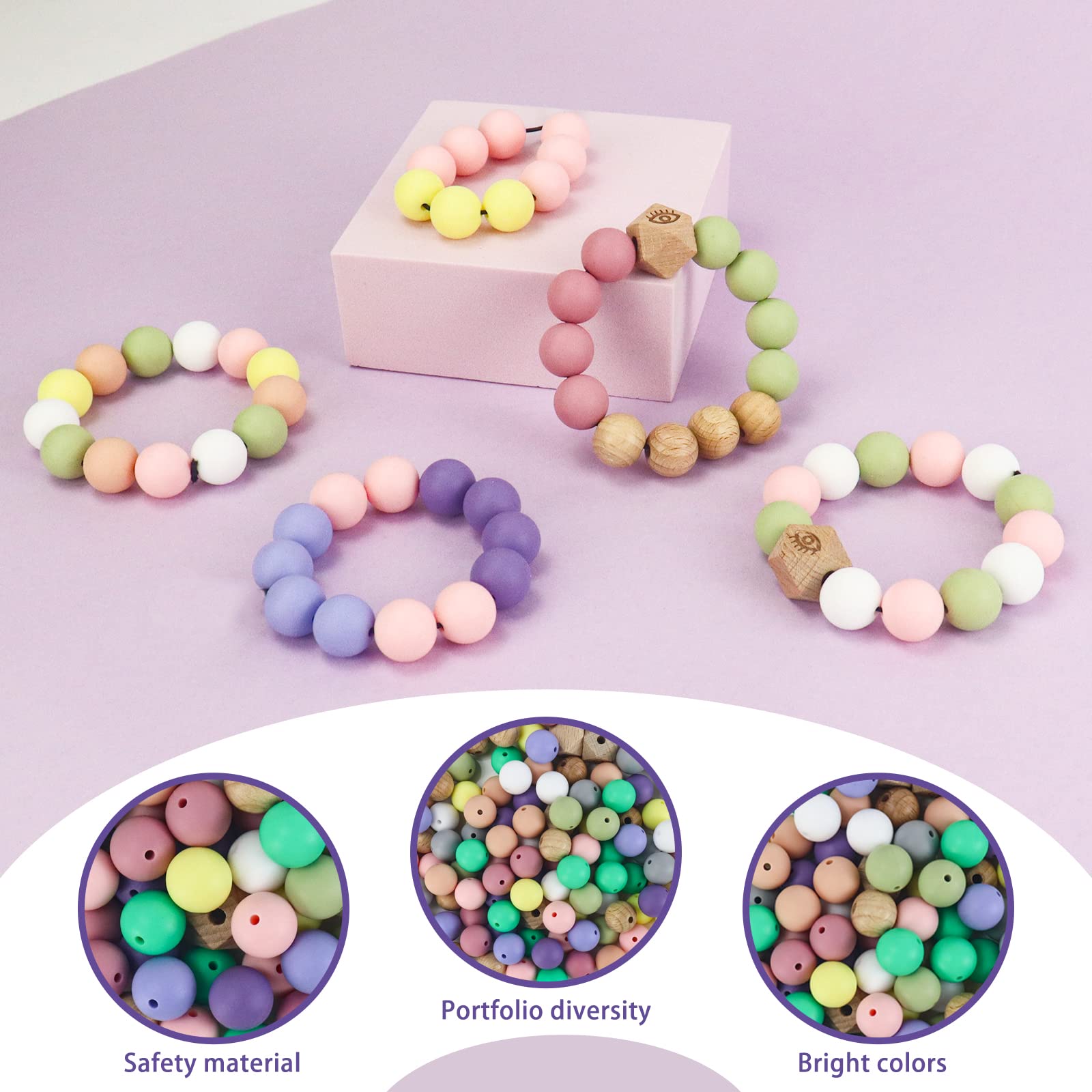 15mm Silicone Beads 130Pcs - DIY Jewelry Making for Necklaces & Keychains