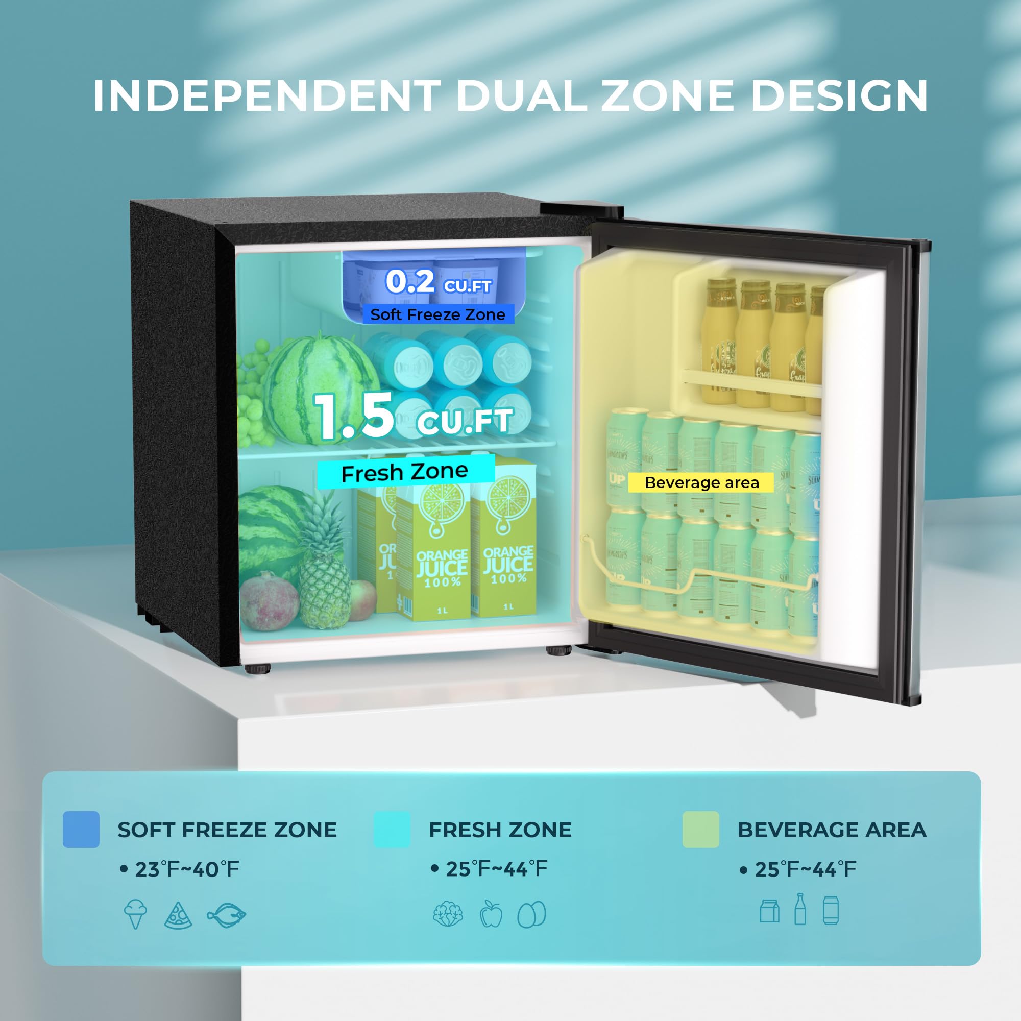 EUHOMY 1.7 Cu.Ft Compact Mini Fridge with Freezer - Energy Efficient, Adjustable Thermostat, Reversible Door - Perfect for Bedroom, Office, Dorm, RV, or Small Apartment (Silver) | Keep Drinks & Snacks Cold Anywhere
