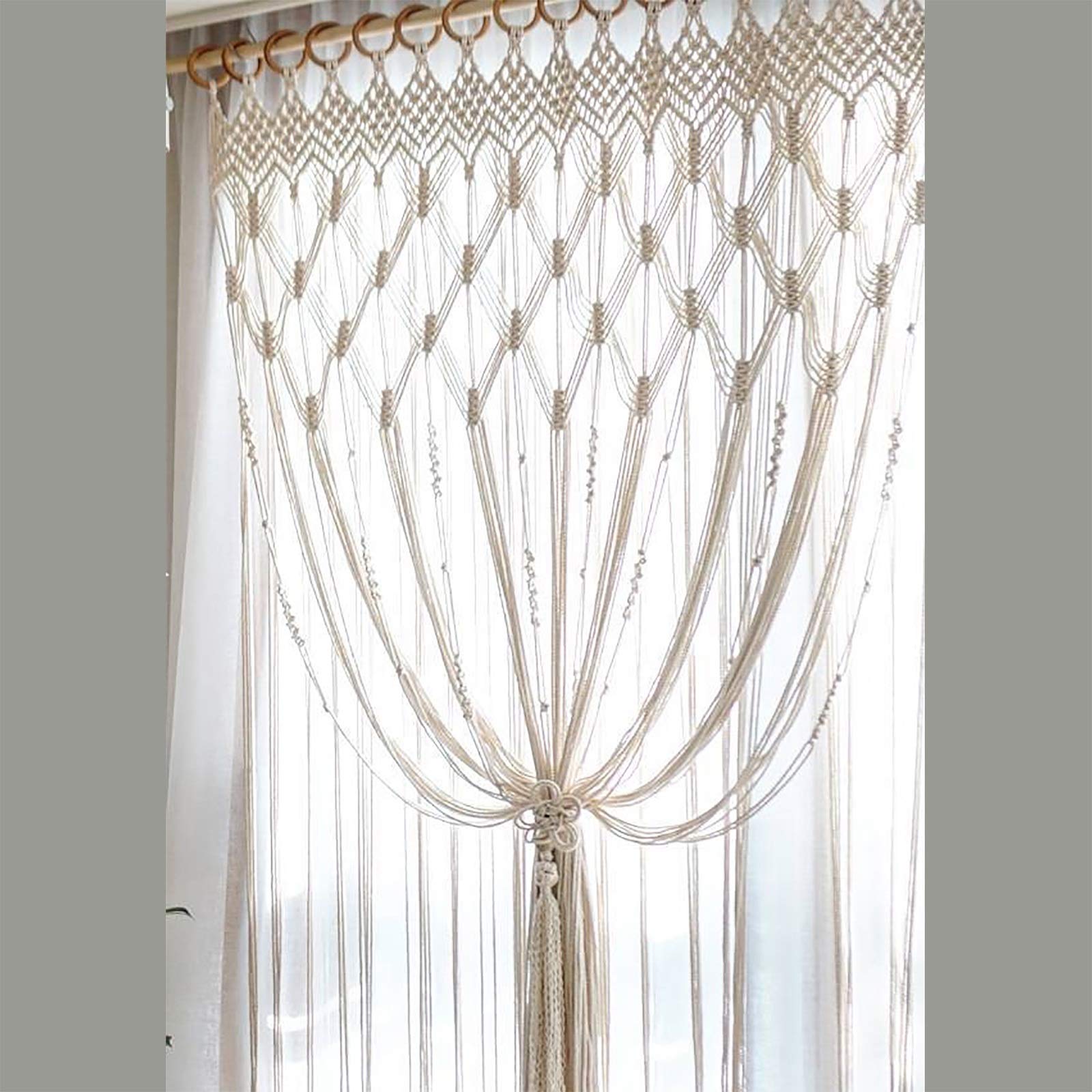 Bohemian Macrame Woven Wall Hanging Curtain - 80x180cm Handmade Cotton Fringe Room Divider for Living Room, Bedroom, Dorm & Wedding Backdrop | Boho Chic Home Decor, Apartment Partition, Wall Art