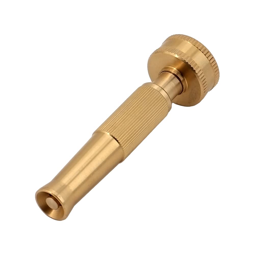 Heavy-Duty Brass Hose Nozzle - High Pressure Adjustable Water Spray Nozzle for Car Washing, Garden Watering & Outdoor Cleaning - 1 Piece Solid Brass Twist Sprayer Nozzle