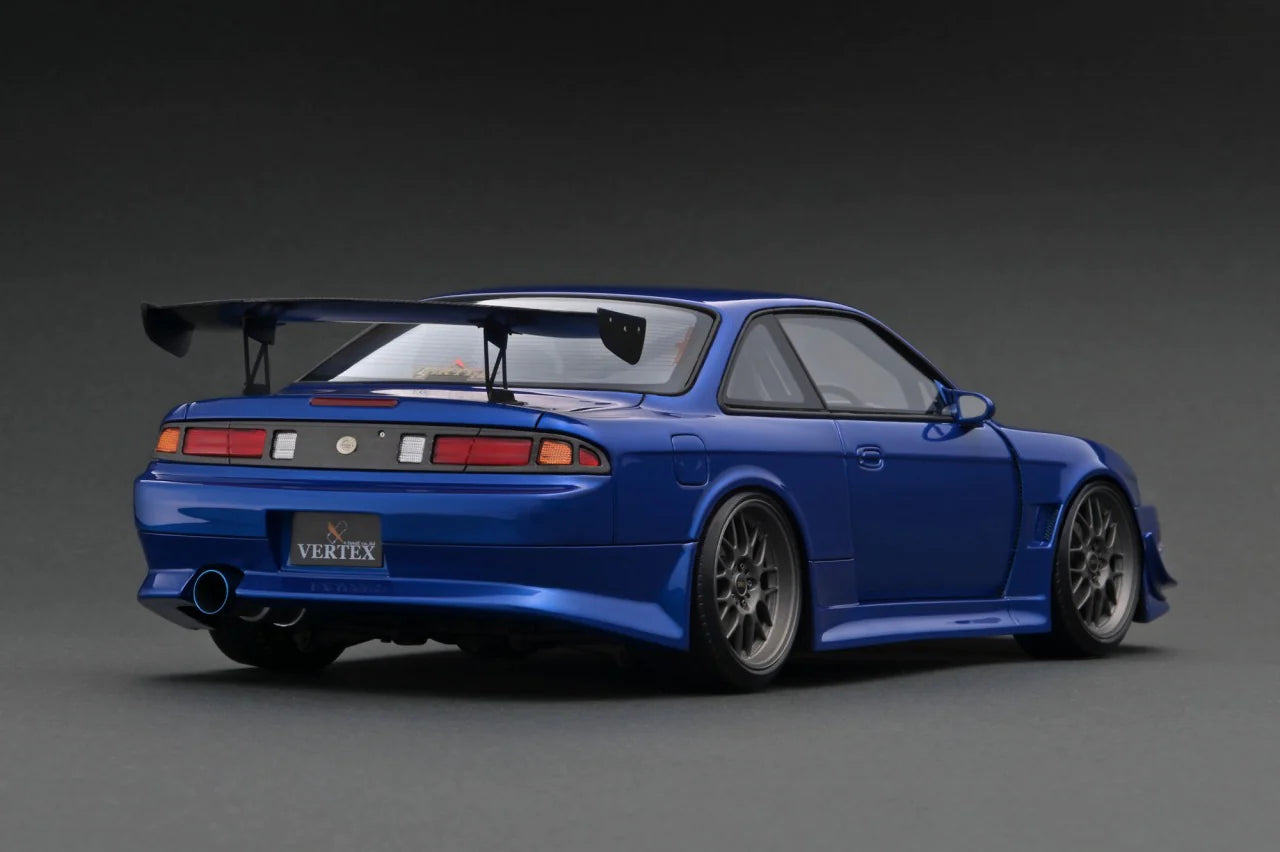 1:18 Scale Nissan Silvia S14 Vertex Blue Metallic Diecast Model Car - Collectible Japanese Drift Car for Display & Racing Enthusiasts - Perfect for Home, Office, or Car Show Decor