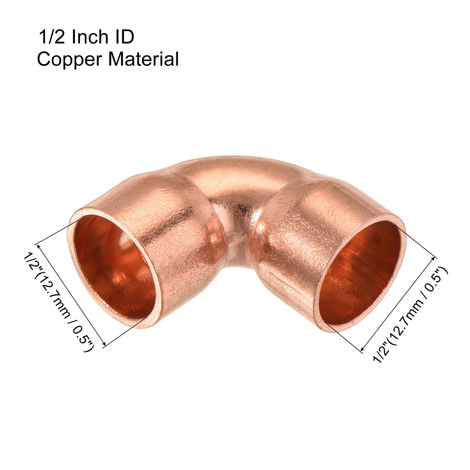 90 Degrees Elbow Copper Pipe Fitting - 1/2 Inch ID Short Turn Welding Connection for HVAC & Air Conditioning Systems - Pack of 6 - Perfect for Plumbing Repairs and DIY Projects