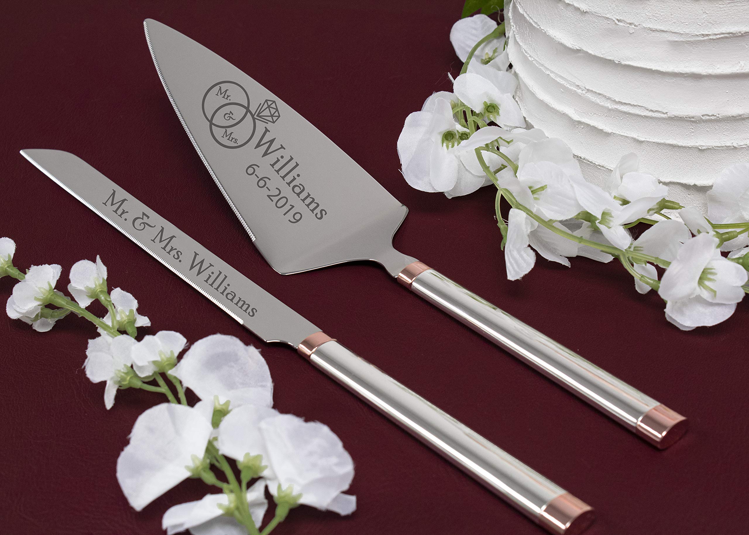 Kate Spade Bridal Rosy Glow Personalized Wedding Cake Knife & Server Set - Custom Engraved Cake Cutting Gift for Bride & Groom - Perfect for Wedding Ceremonies, Anniversaries & Bridal Showers