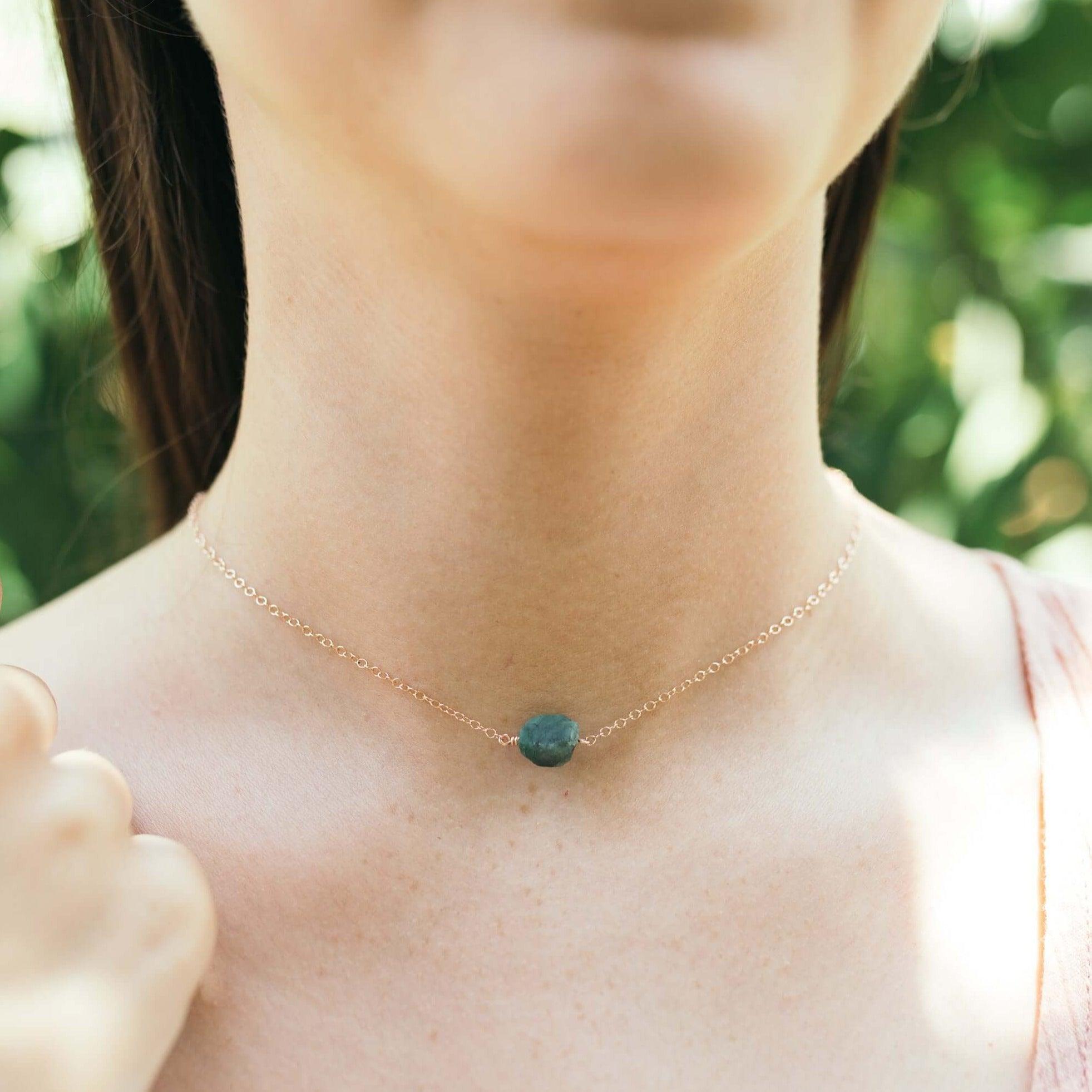 Natural Raw Emerald Crystal Nugget Choker Necklace - Handmade Boho Jewelry for Women, Spiritual Healing & Everyday Fashion Accessory