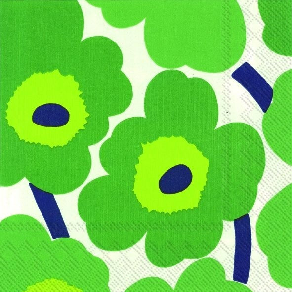 Marimekko UNIKKO Green Floral Cocktail Napkins - 50-Pack Disposable Paper Napkins for Parties, Weddings, and Home Decor