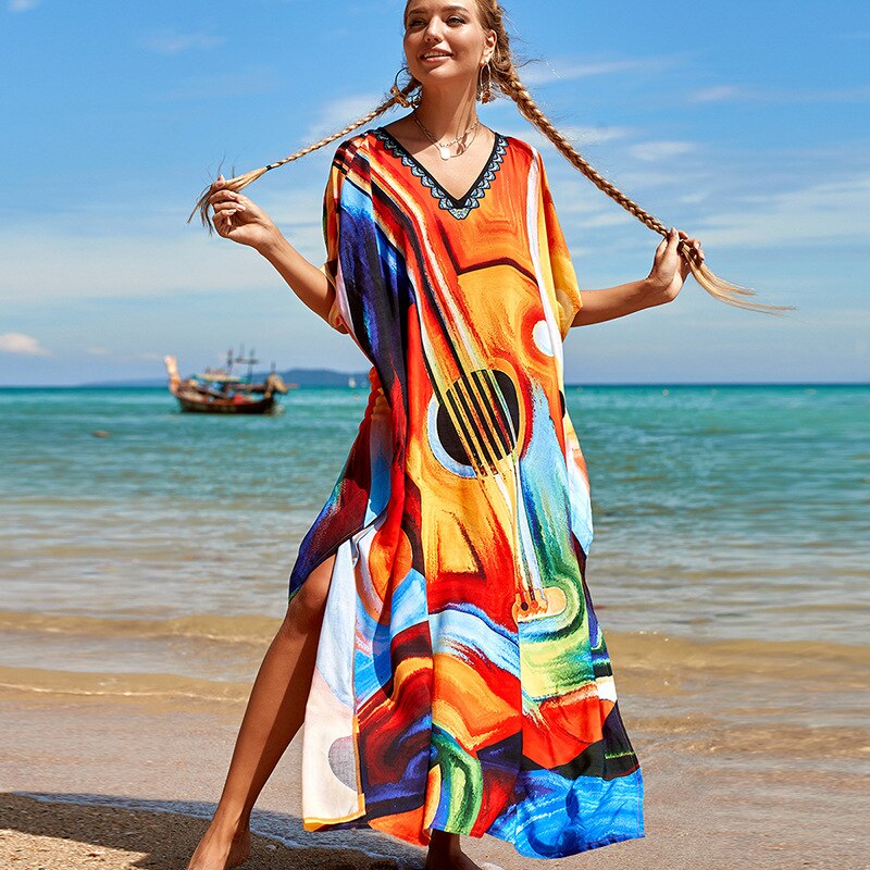 Bohemian Beach Dresses & Kaftans - Flowy Bikini Cover Ups, Maxi Robe for Women | Elegant Swimwear Coverup for Pool, Vacation & Summer Outfits
