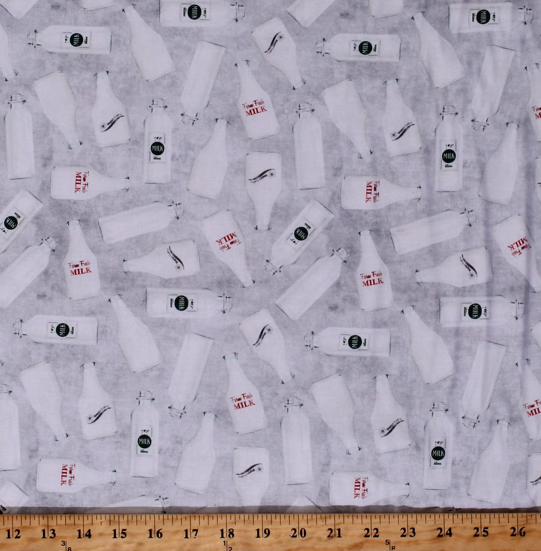 Organic Cotton Fabric by The Yard - Farm Fresh Milk Jug Print in Gray for DIY Crafts, Quilting, and Home Decor (D370.63) | Perfect for Sewing Projects, Upholstery, and Farmhouse Style Decorations
