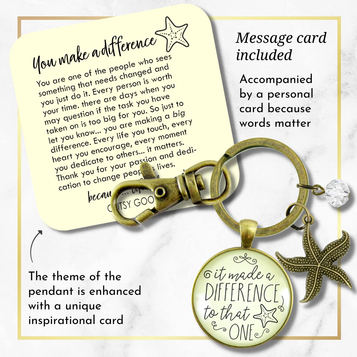 Starfish Keychain - Inspirational Teacher Appreciation Gift Jewelry for Educators, Mentors & Coaches | Perfect for Thank You Gifts, Retirement Presents & Motivational Tokens