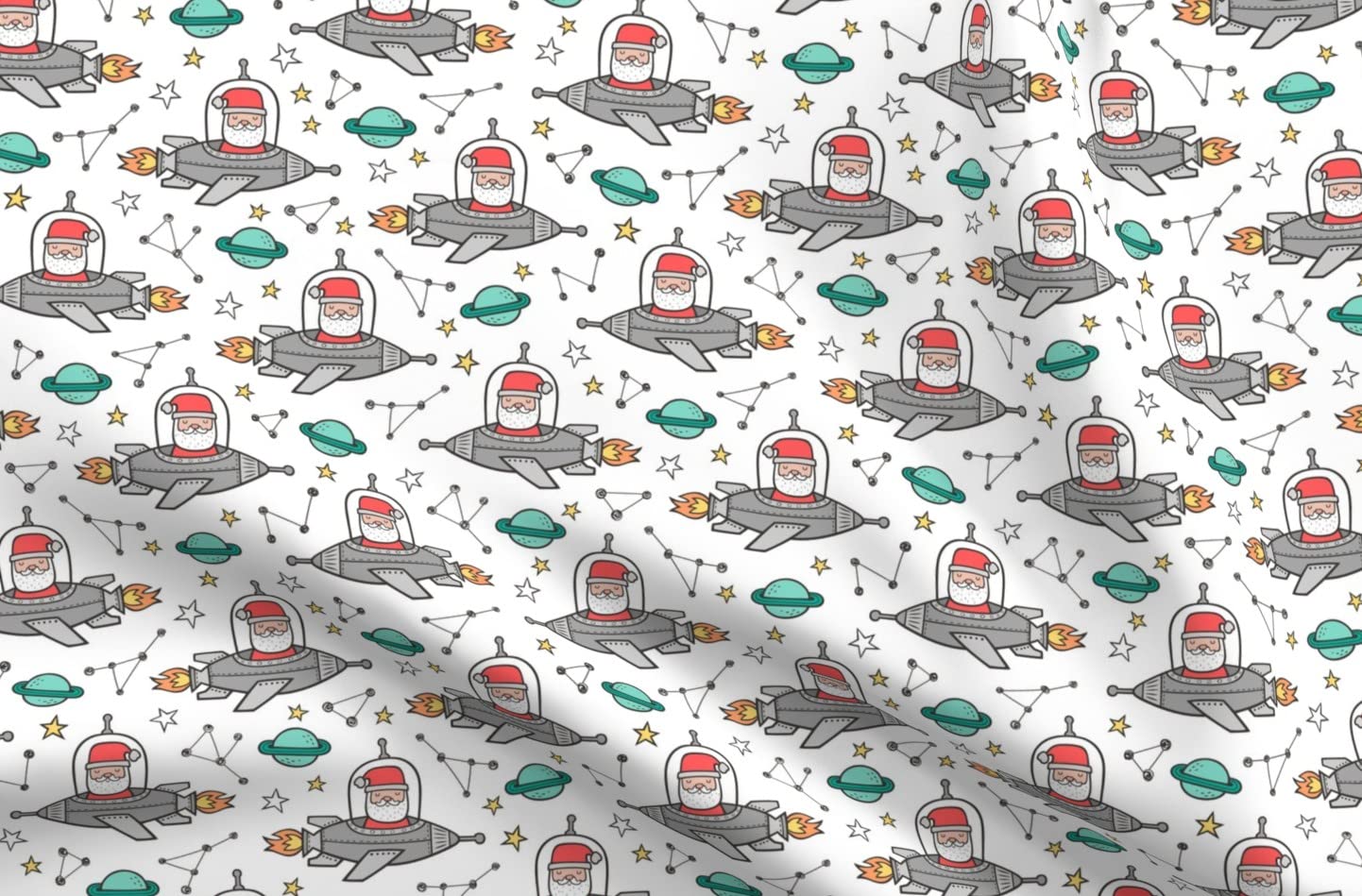 Premium Spoonflower Fabric - Christmas Santa Claus & Space Planets Constellations Print on Petal Signature Cotton by The Yard | Perfect for Sewing, Quilting, Apparel, Crafts & Holiday Decor | Great for Christmas Stockings, Tree Skirts & Festive Home Decor