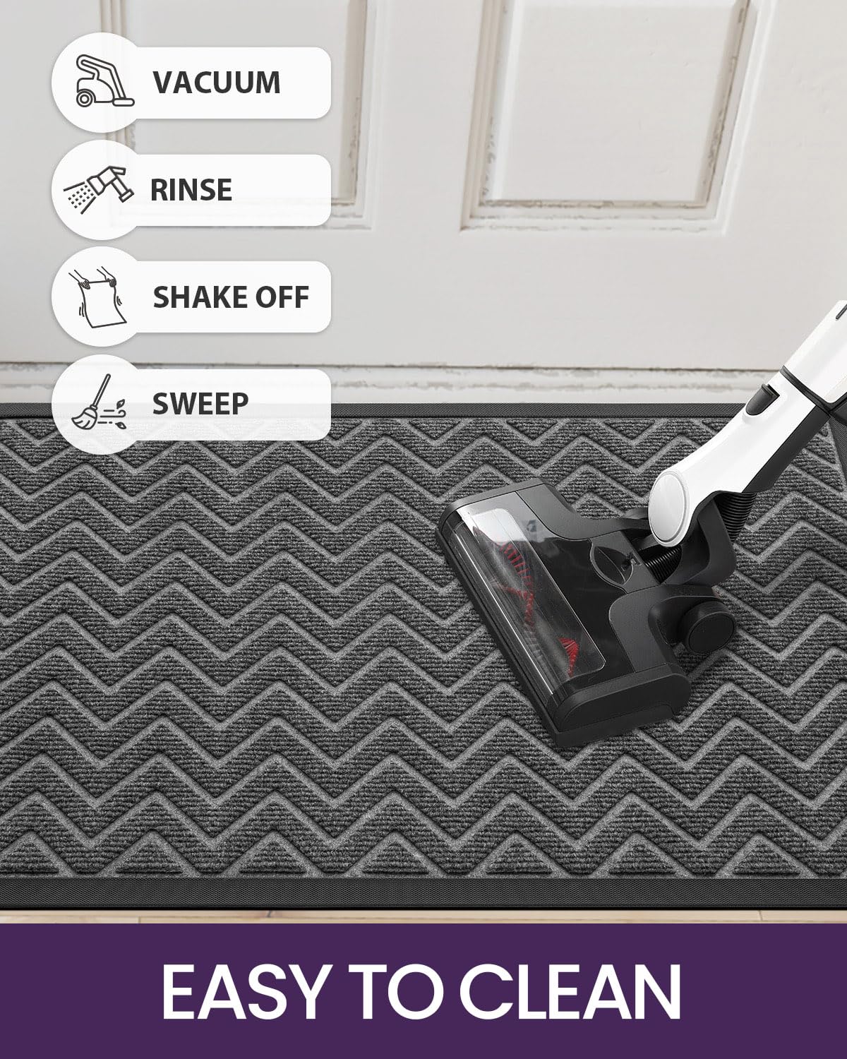 DEXI Heavy Duty Rubber Backed Doormat for Front Door - 17x29 Inch Non-Slip Entrance Mat, Stain & Fade Resistant, Easy Clean Low Profile Chevron Design in Dark Grey - Perfect for Home, Office, and Outdoor Entryway Protection