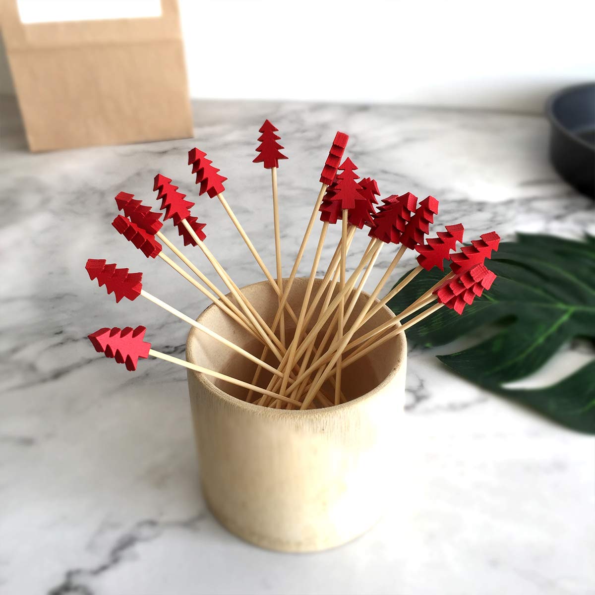 DOITOOL 200pcs Bamboo Cocktail Sticks - Reusable Party Toothpicks for Fruits, Appetizers & Drinks - Perfect for Cocktail Parties, Christmas Decorations & Home Entertaining