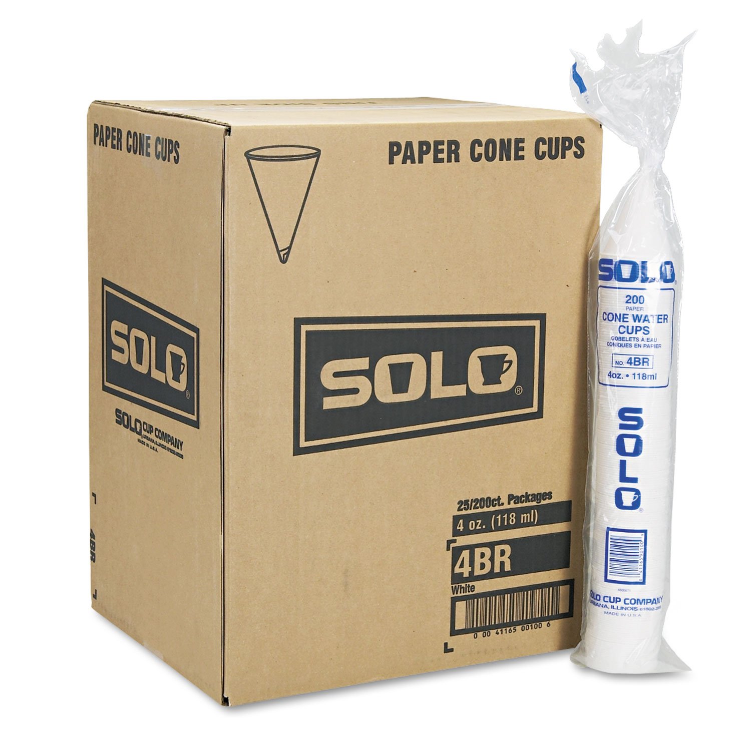 SOLO 4BRCT 4oz White Paper Cone Water Cups - Cold Drink Disposable Cups (200/Bag, 25 Bags/Carton) - Perfect for Parties, Picnics, Offices, and Events