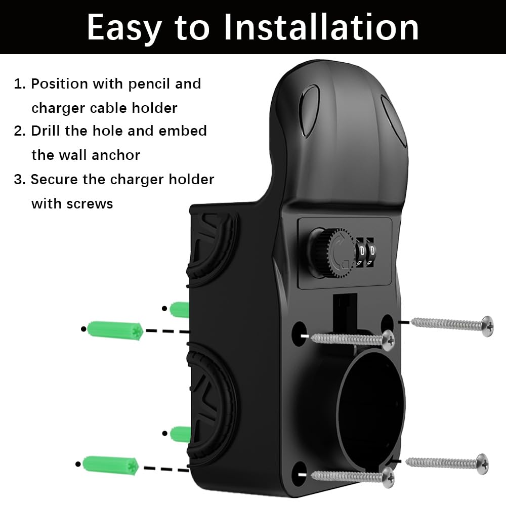 Premium EV Charger Holder for SAE J1772 - Portable Electric Car Charging Cable Organizer with Wall Mount - Perfect for Home & Garage Charging Stations