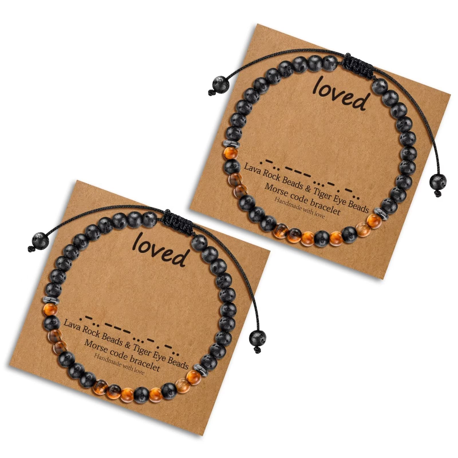 Morse Code Bracelets for Women - 2pcs Tiger Eye Beaded Inspirational Friendship Bracelets, Best Friend Gifts, Lava Rock Bracelet for Birthday, Daily Wear & Special Occasions