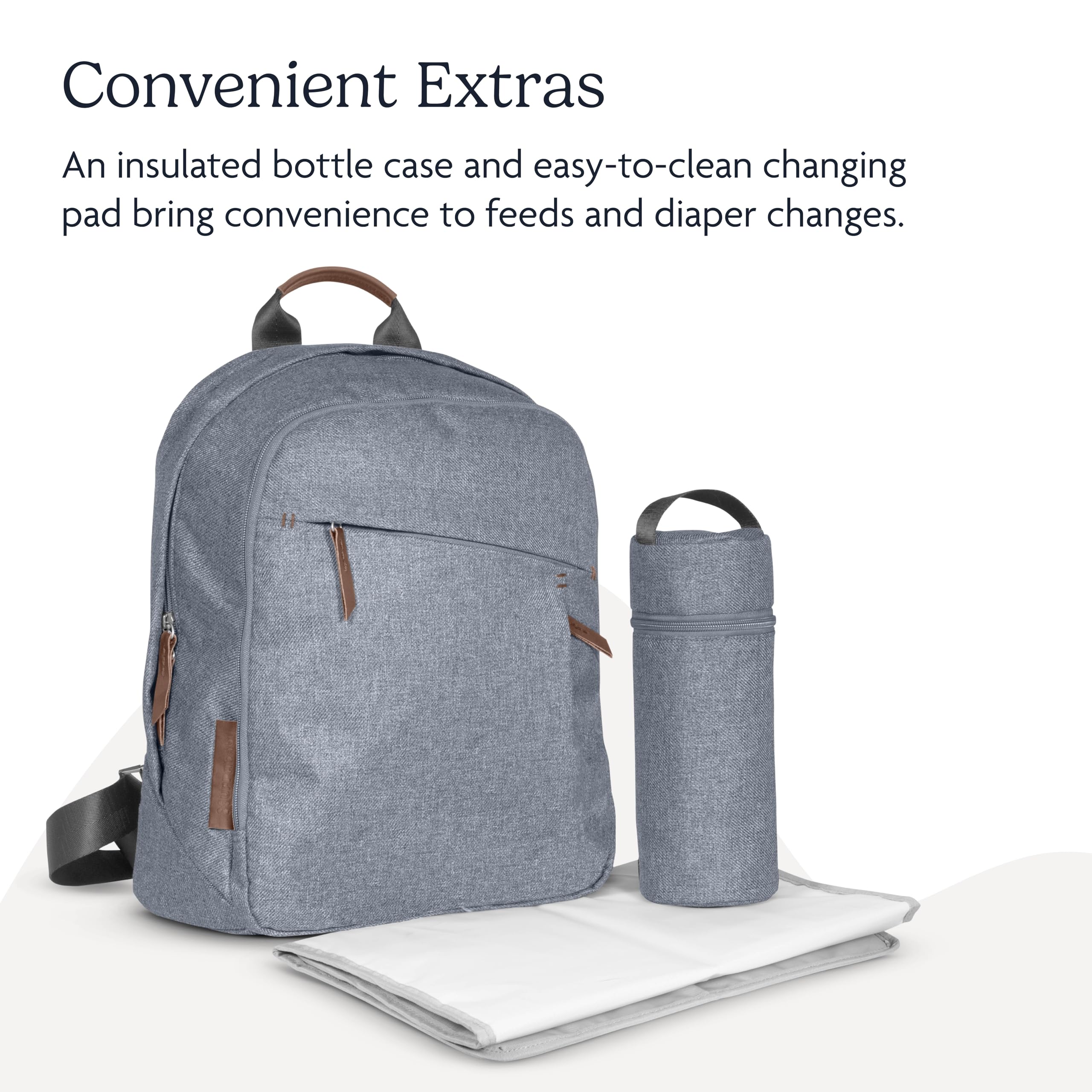 UPPAbaby Diaper Backpack with Multiple Storage Compartments, Stroller Strap Attachment, Insulated Bottle Pocket & Changing Pad - Dark Taupe/Chestnut Leather - Perfect for Parenting, Travel & On-the-Go Baby Care