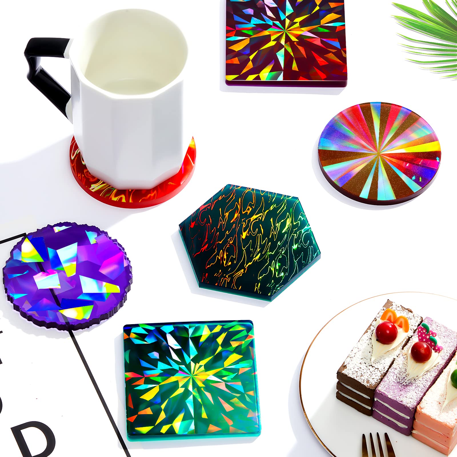 4 Pcs Holographic Resin Mold Silicone Coaster Epoxy Molds for DIY Craft, Cup Mats, Home Decor - Multiple Styles (Perfect for Party Decor, Table Setting, and Gift Making)