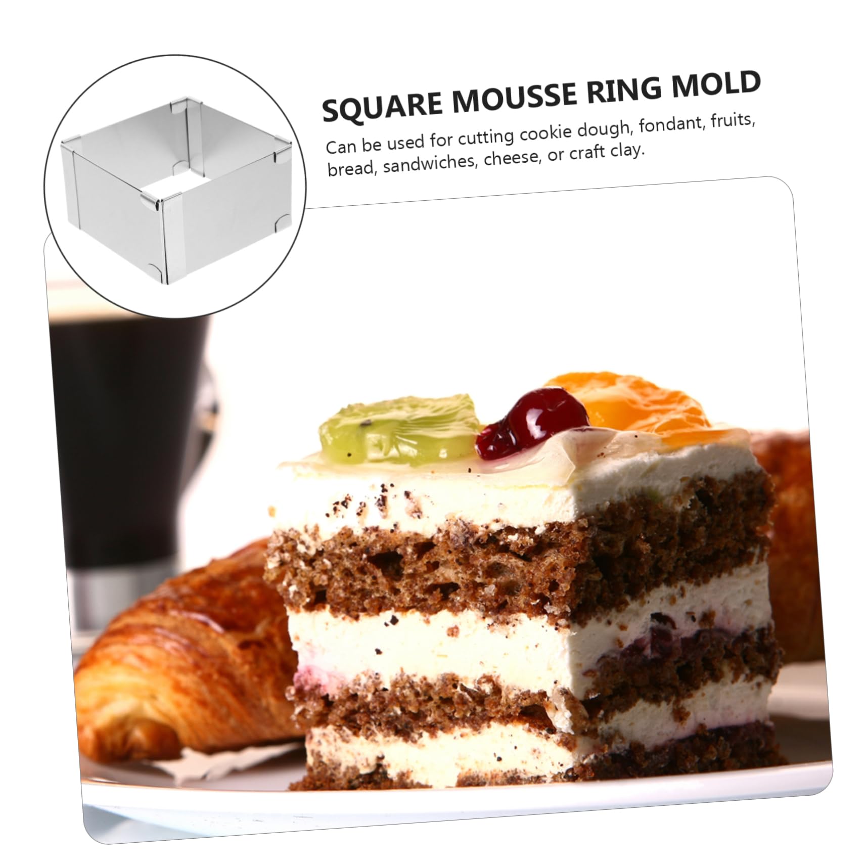 Square Cake Rings Stainless Steel Pastry Molds - Adjustable Square Mousse Molds, Funnel Cake Kit, Cookie Template & Cake Leveler for Baking, Pastry Making, Wedding Cakes, Dessert Decorations