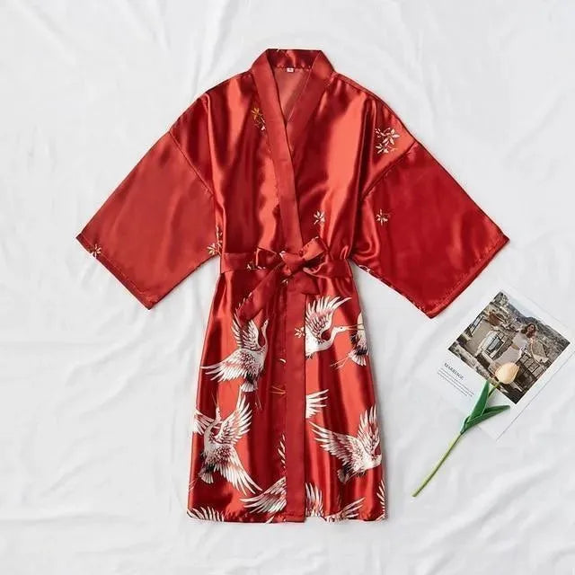 Dove Silk Satin Nightgown Kimono Robe for Women - Soft Luxurious Sleepwear & Loungewear - Perfect for Bedtime, Spa Days & Relaxing at Home