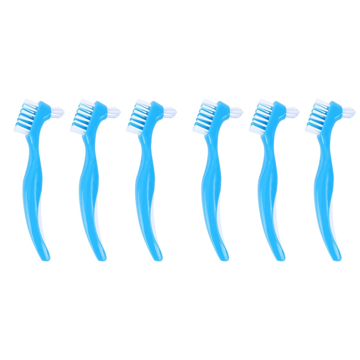 Healvian 6-Pack Double Head Denture Cleaning Brushes with Anti-Slip Handle - Gentle Denture Care Toothbrushes for Dentures, Partial & False Teeth - Portable Dental Hygiene Brushes for Home, Travel & Daily Oral Care (Blue)