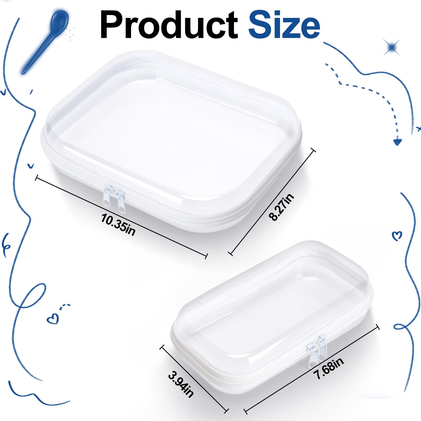 4 Pack Clear Hard Zipper Pouch Storage Cases - Waterproof Stackable Transparent Organizer for Pencils, Toiletries, Travel, Cosmetics & Toys (M+3S) | Perfect for School, Office, Travel & Home Organization