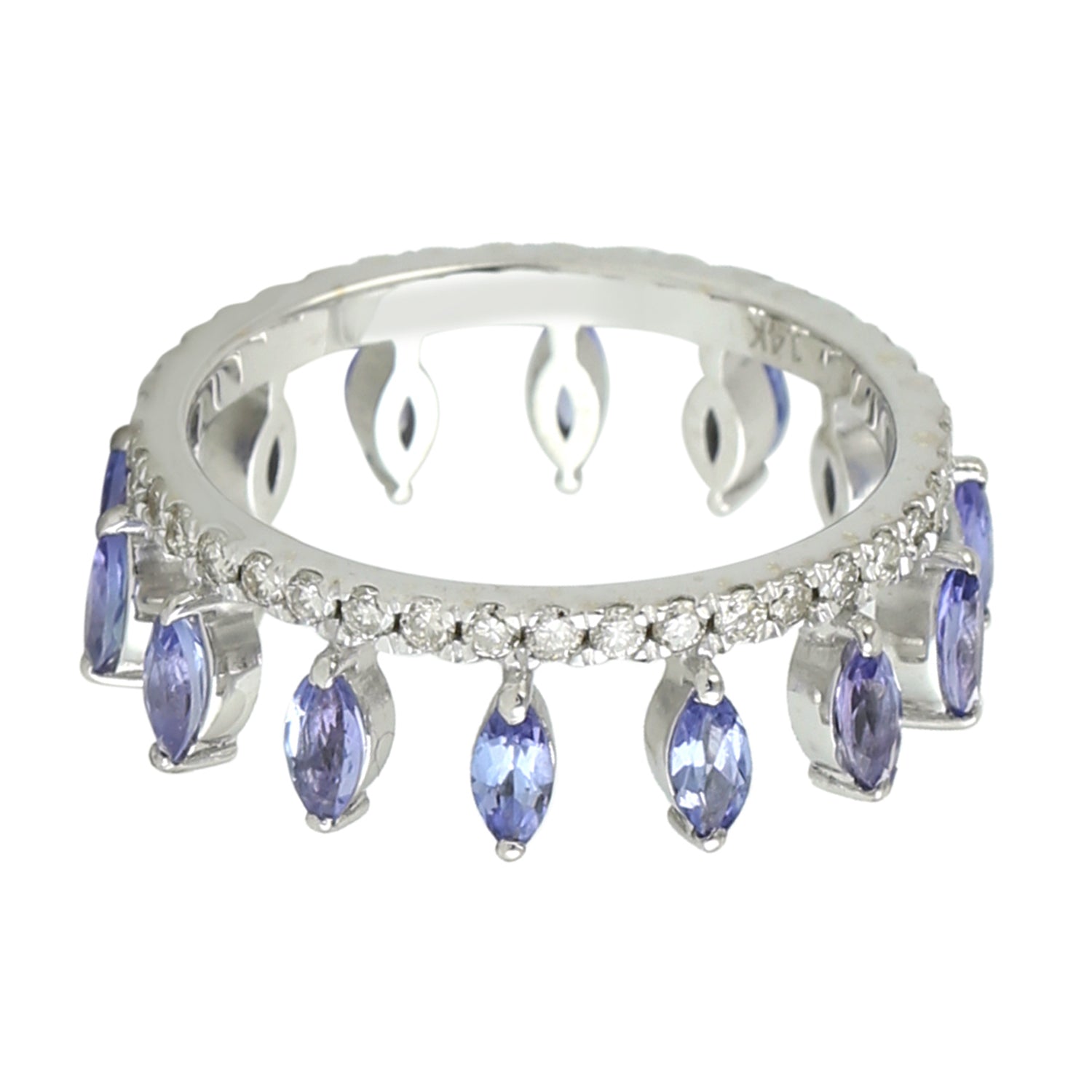 14K White Gold Marquise Cut Tanzanite Pave Diamond Tiara Band Ring | Elegant Wedding, Engagement & Special Occasion Jewelry