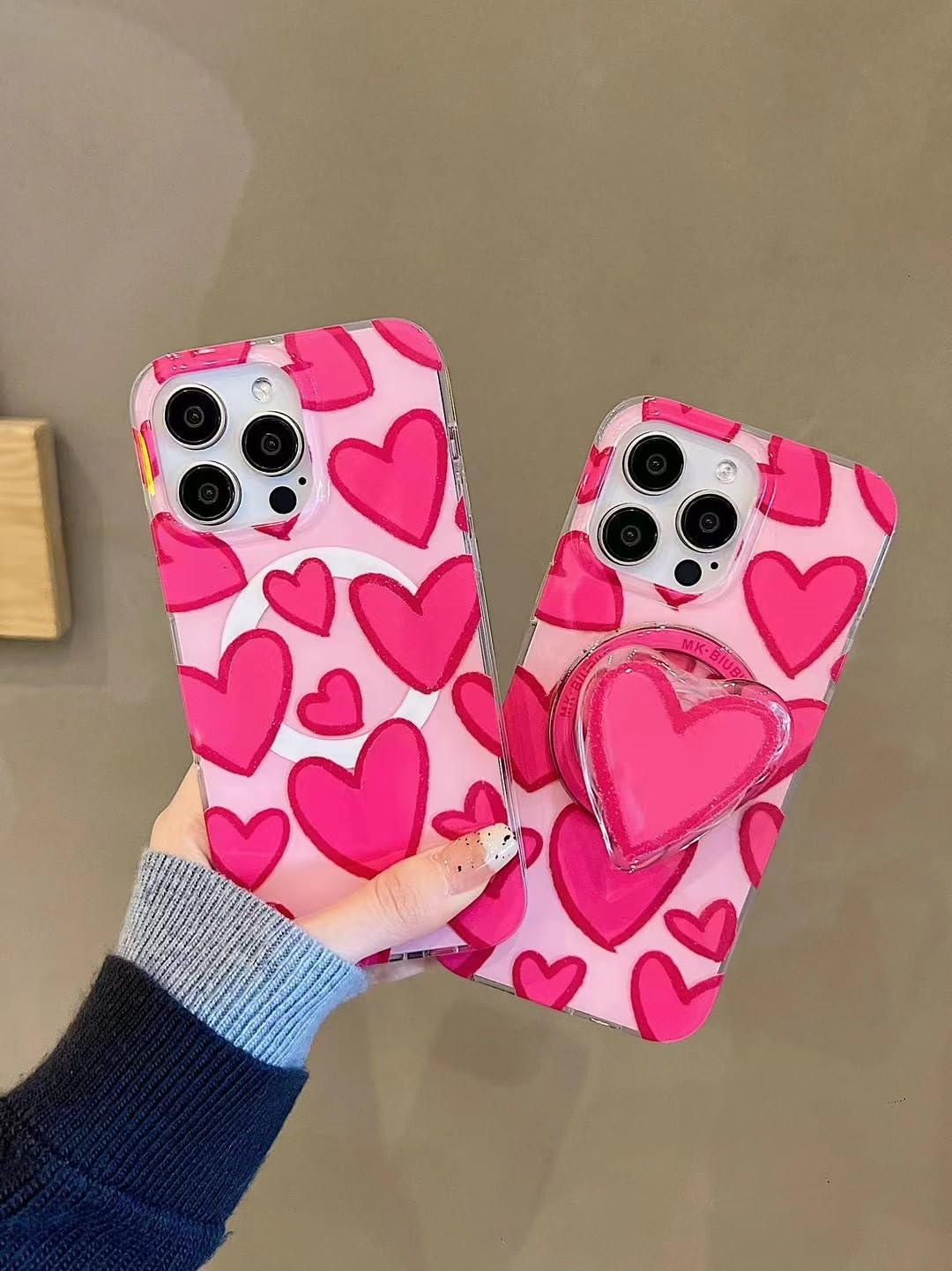 Cute iPhone 15 Pro Max Case with Heart Shape Phone Grip & Kickstand | MagSafe Compatible TPU Shockproof Cover for iPhone 15 Pro Max 6.7