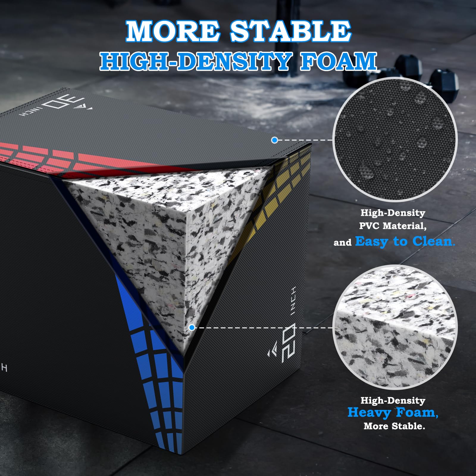 XDDAIS 3-in-1 Heavy Duty Foam Plyometric Box Set for Home Gym - 30”x24”x20”, 24”x20”x16”, 20