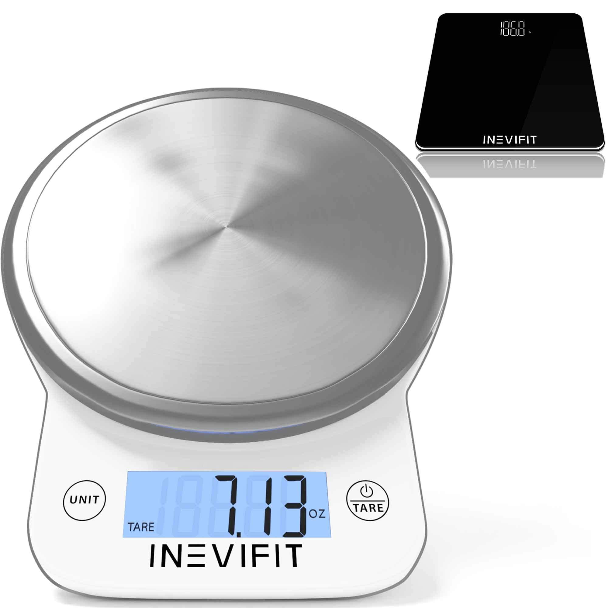 INEVIFIT Digital Bathroom & Kitchen Scale Bundle - Smart Body Composition & Nutrition Tracking with BMI, Weight, Fat - Includes Batteries - Perfect for Home Fitness & Healthy Cooking