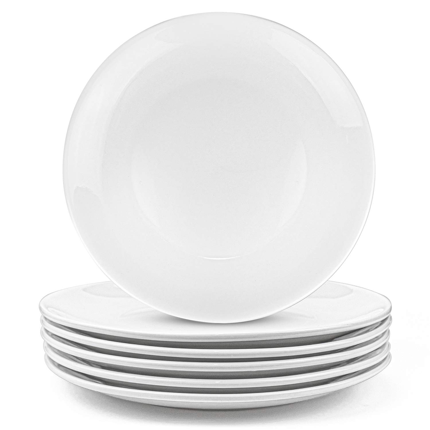 Foraineam 6-Piece White Porcelain Dinner Plates Set - 10 Inch Round Salad Plates, Dishware for Catering & Serving | Elegant Dining, Restaurant Use, Party Entertaining, Wedding Reception