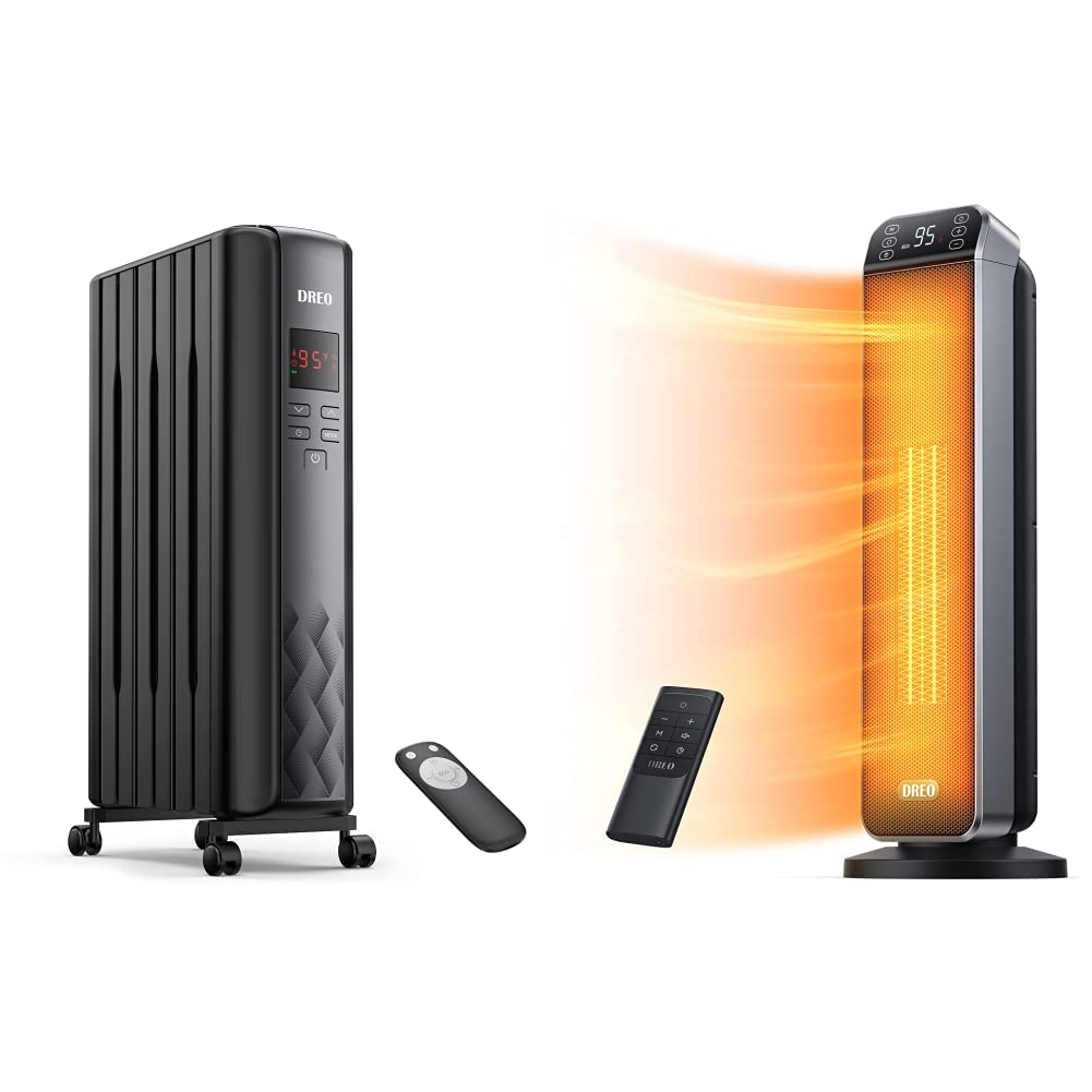 Dreo 1500W Oil Filled Radiator Heater - Portable Electric Space Heater with Fast & Quiet Heating, 24 Inch, Black - Perfect for Bedroom, Office, and Indoor Use