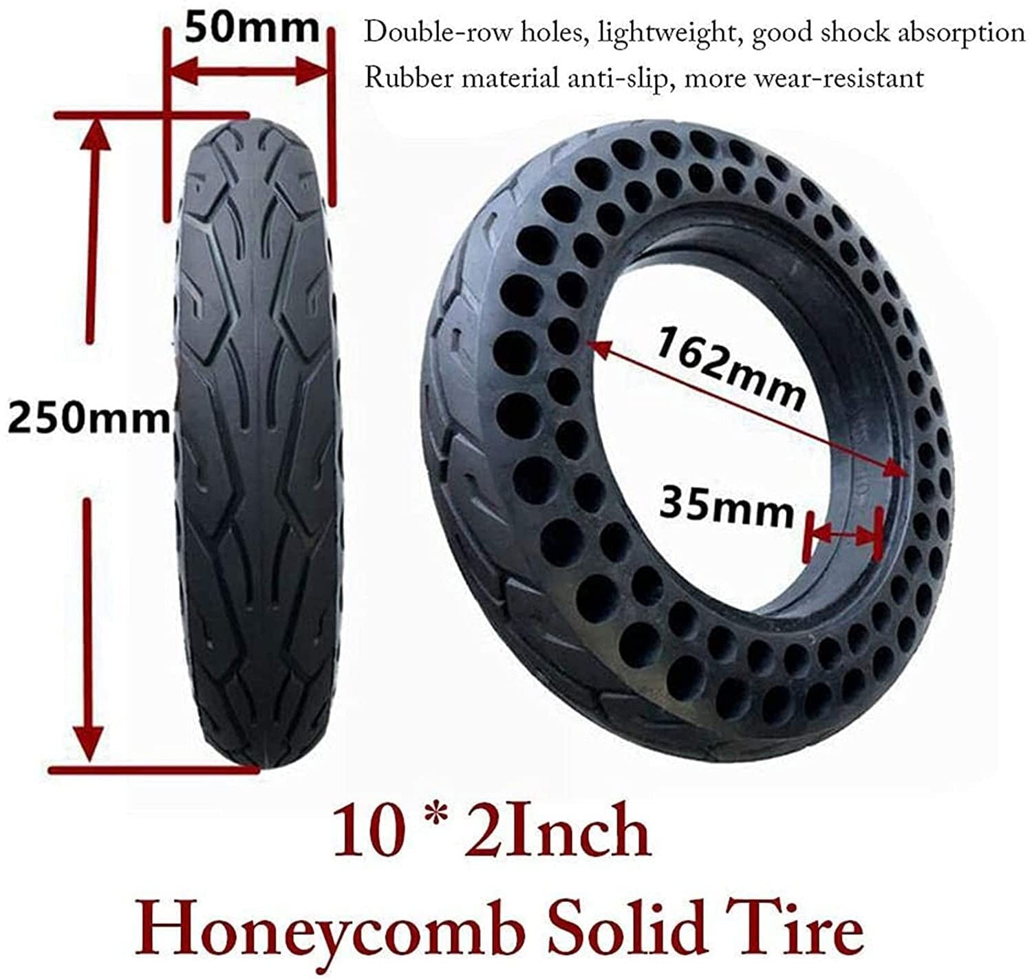 10 Inch Electric Scooter Tires - Durable Solid Rubber Front/Rear Replacement Wheels for Electric Skateboards & Scooters - Perfect for Commuting, Off-Roading & Urban Riding