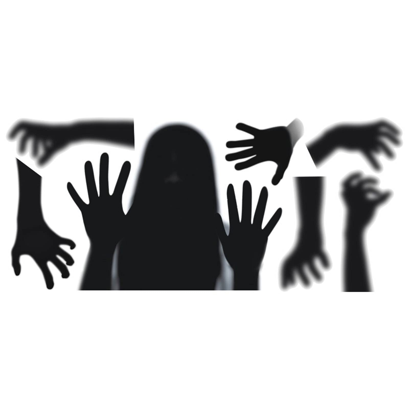 Black PVC Handprint Shadow Wall Sticker - Halloween Horror Decoration for Yoga Room, Bathroom, Window & Door | Self-Adhesive Mirror Decor for Home & Party Scenes