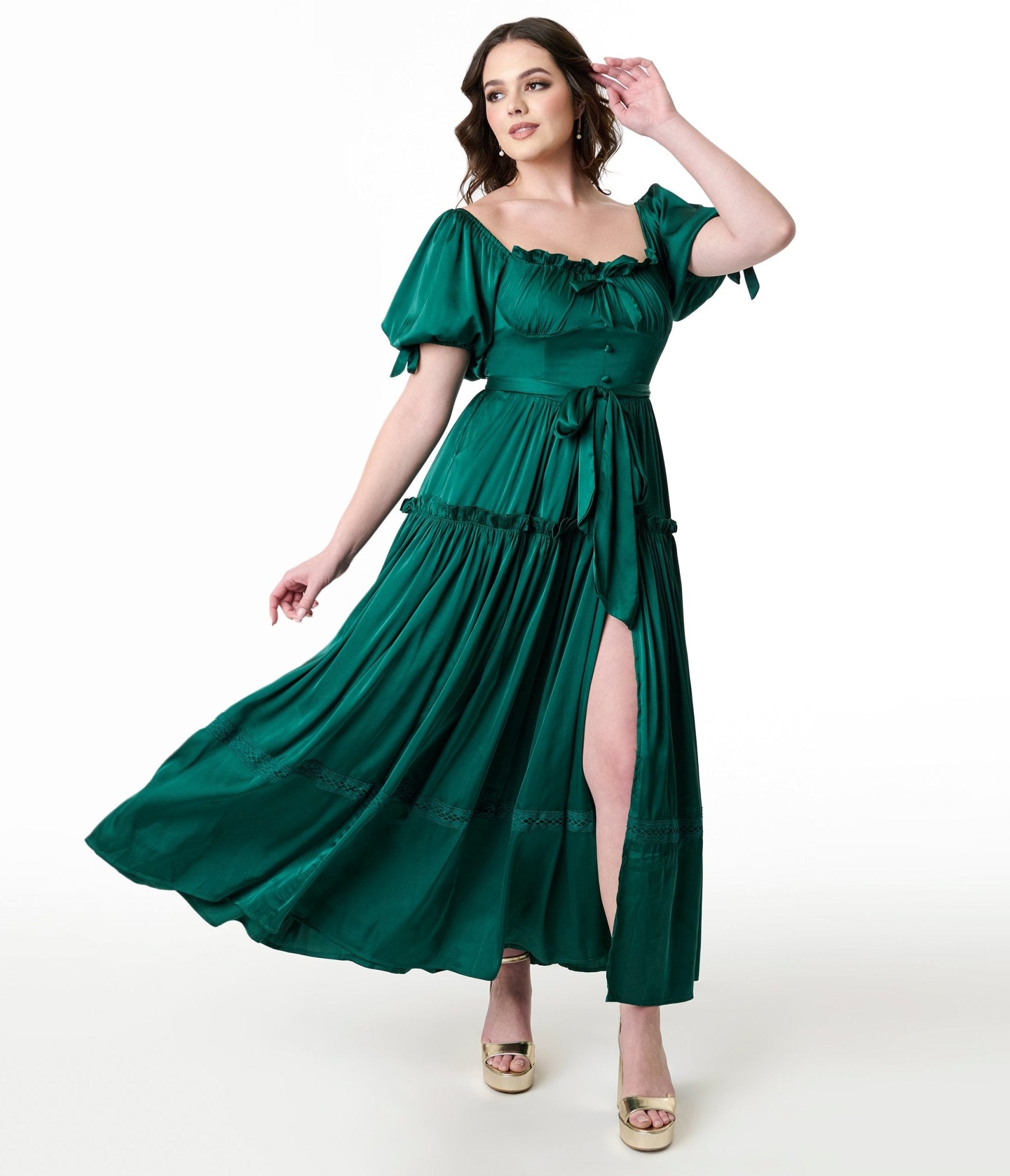 Miss Candyholic Emerald Green Goddess Evening Gown - Elegant Formal Dress for Prom, Wedding, and Special Occasions