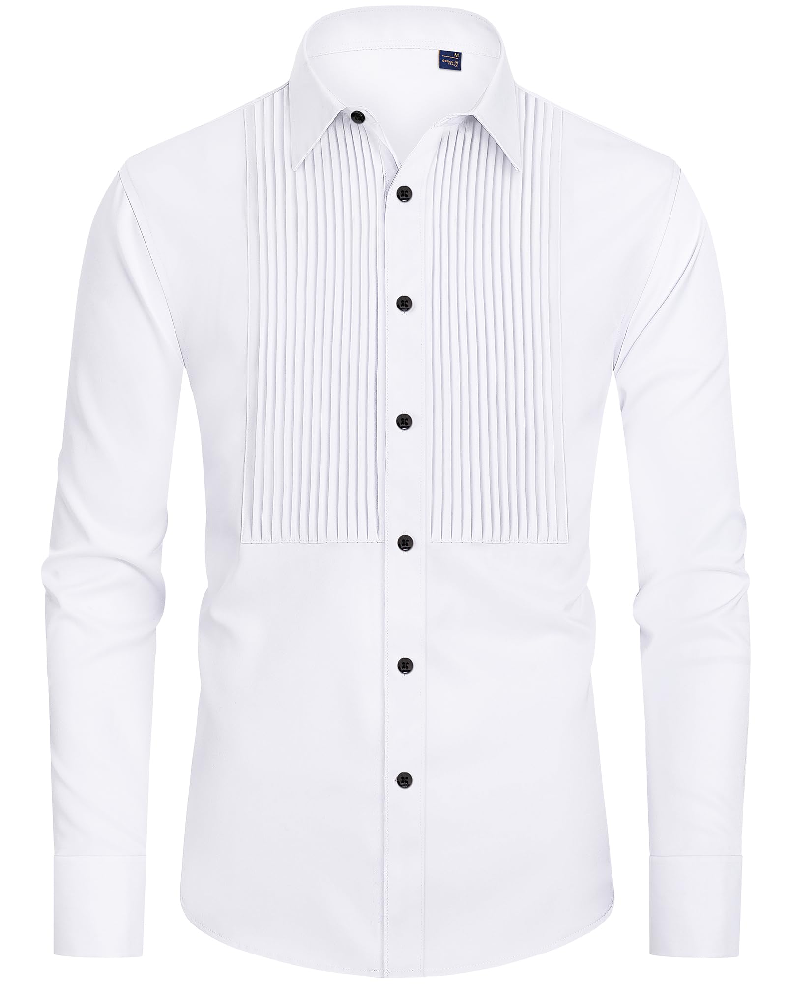 Premium J.VER Men's French Cuff Tuxedo Dress Shirt with Metal Cufflinks - Formal Business Pleated Shirt for Wedding, Prom & Party Events - Perfect for Black Tie Occasions, Corporate Meetings & Special Celebrations