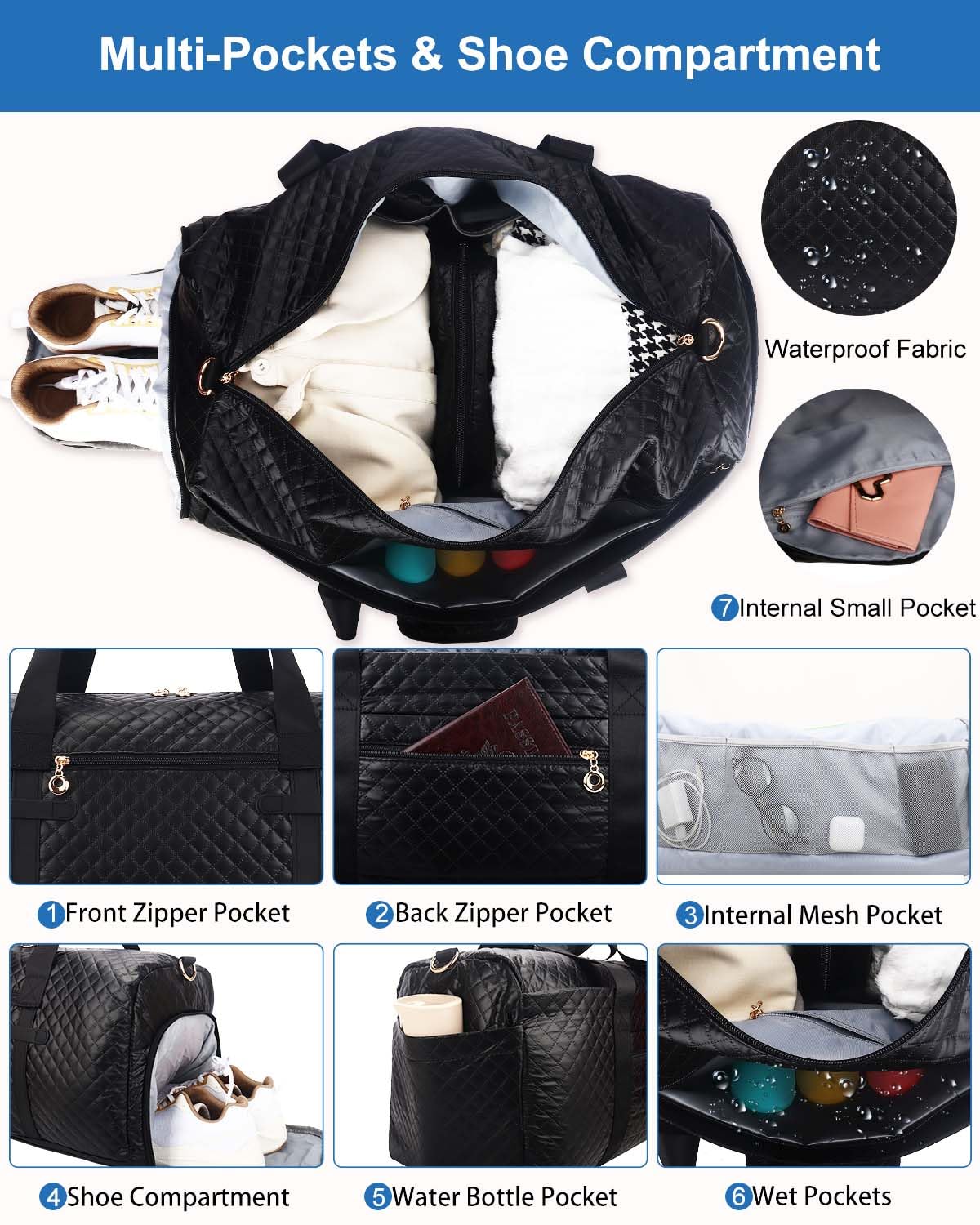 Women's Travel Duffel Bag with Toiletry Pouch & Shoe Compartment - Waterproof Weekender Carry On for Business Trips, Gym, Sports & Hospital Visits - Perfect Overnight Bag for Workouts, Travel & Weekend Getaways