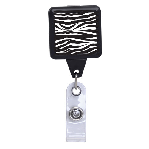 Stylish Black Square Plastic Badge Reel with Animal Prints - Perfect for Nurses, Teachers, and Office Professionals