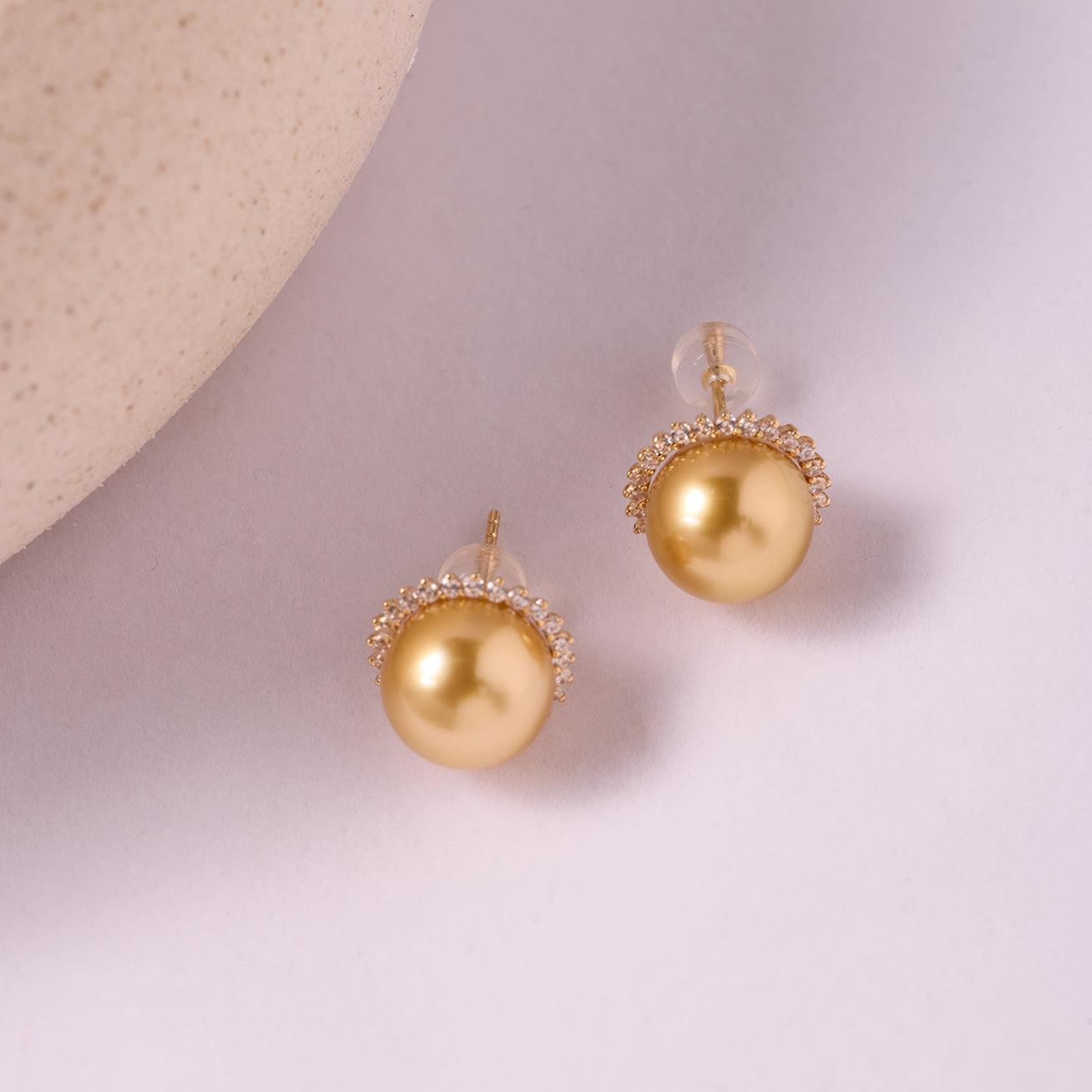 18K Solid Gold South Sea Golden Pearl Earrings KE00226 - Luxury Pearl Jewelry for Women, Elegant Gift for Wedding, Anniversary & Special Occasions