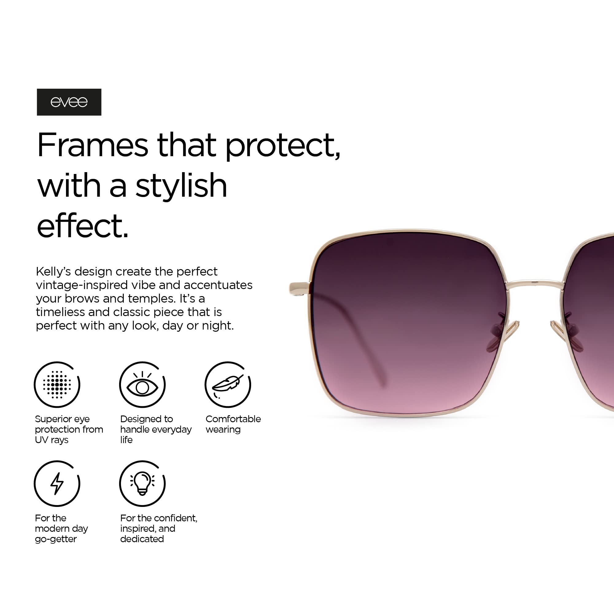 EVEE Square Oversized Sunglasses for Women - UV Protection, Flat Lenses & Metal Frame (Kelly) - Perfect for Driving, Beach & Fashion Accessories