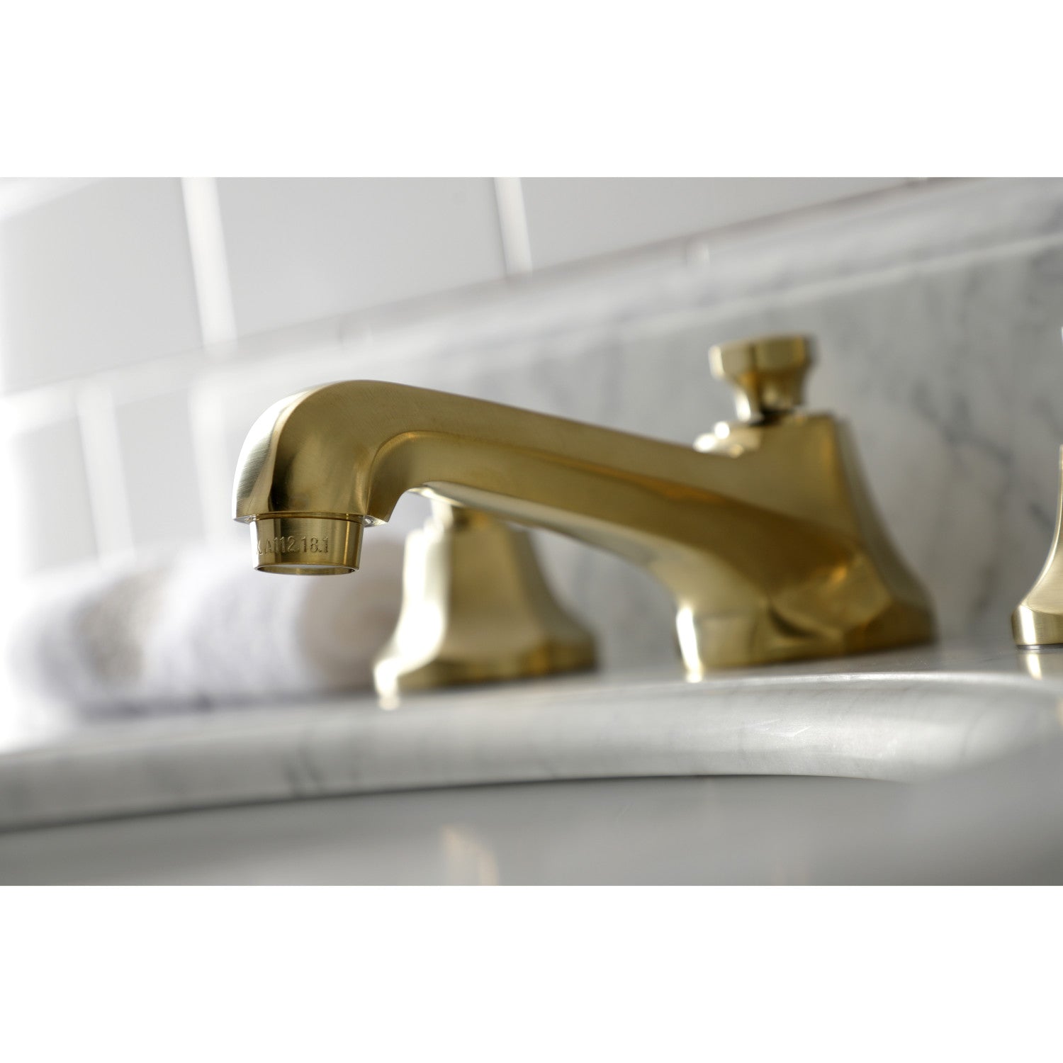Belknap KS4467RX Brushed Brass Widespread Bathroom Faucet - 2 Handle 3 Hole Deck Mount with Brass Pop Up Drain - Perfect for Modern Bathroom Vanities and Powder Rooms