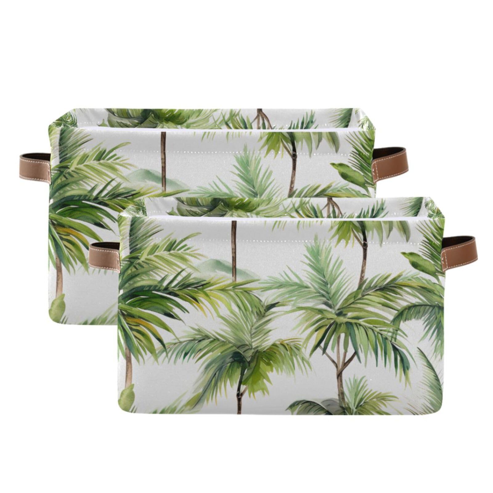 Foldable Canvas Storage Baskets with Handles - 2 Pack Rectangle Fabric Organizer Boxes for Clothes, Home & Office Organization | Perfect for Closet Shelves, Bedroom Decor & Laundry Storage