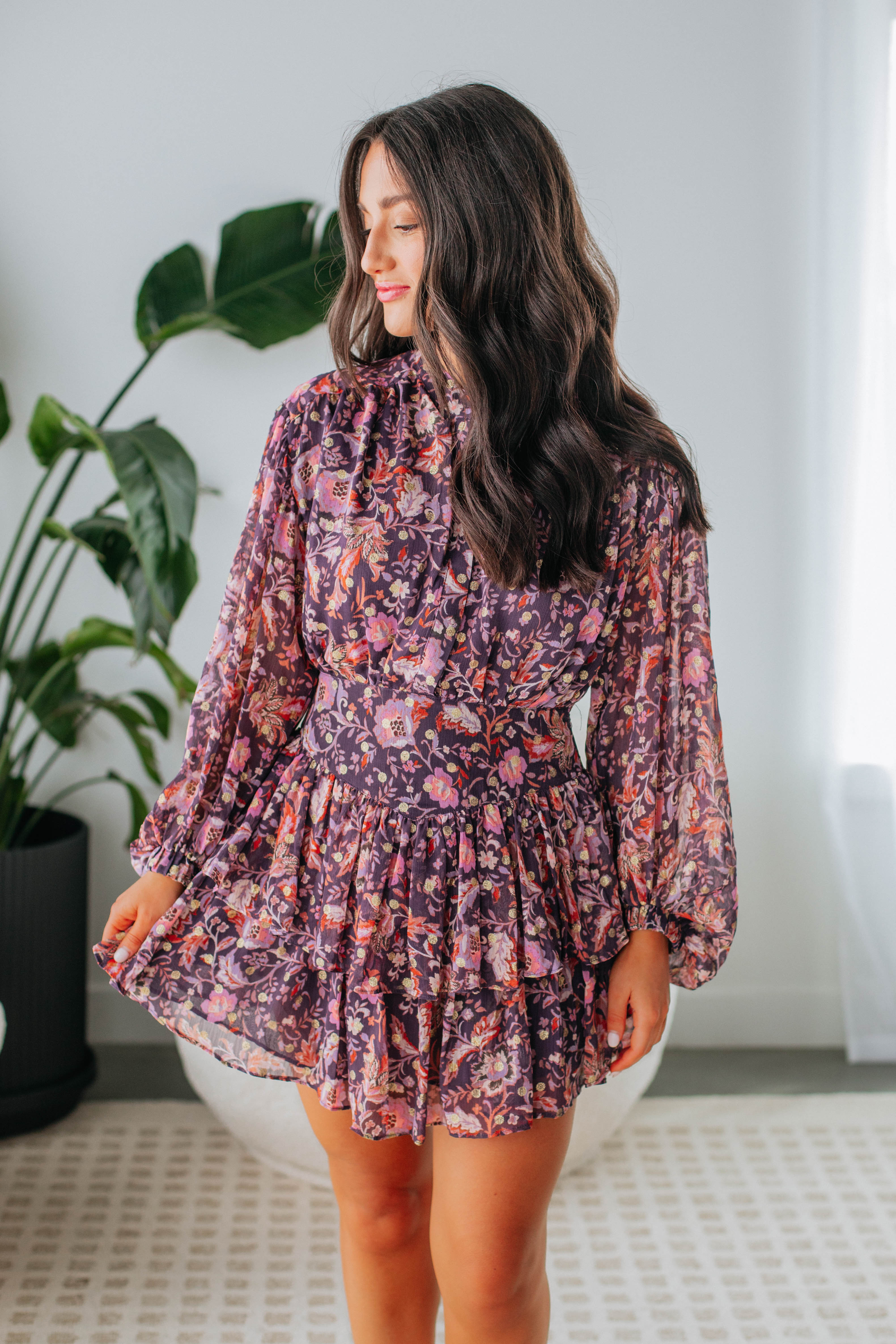 Cindy Floral Dress for Women - Elegant Summer Flowy Maxi Dress with V-Neck & Ruffle Sleeves - Perfect for Beach Vacations, Weddings & Date Nights