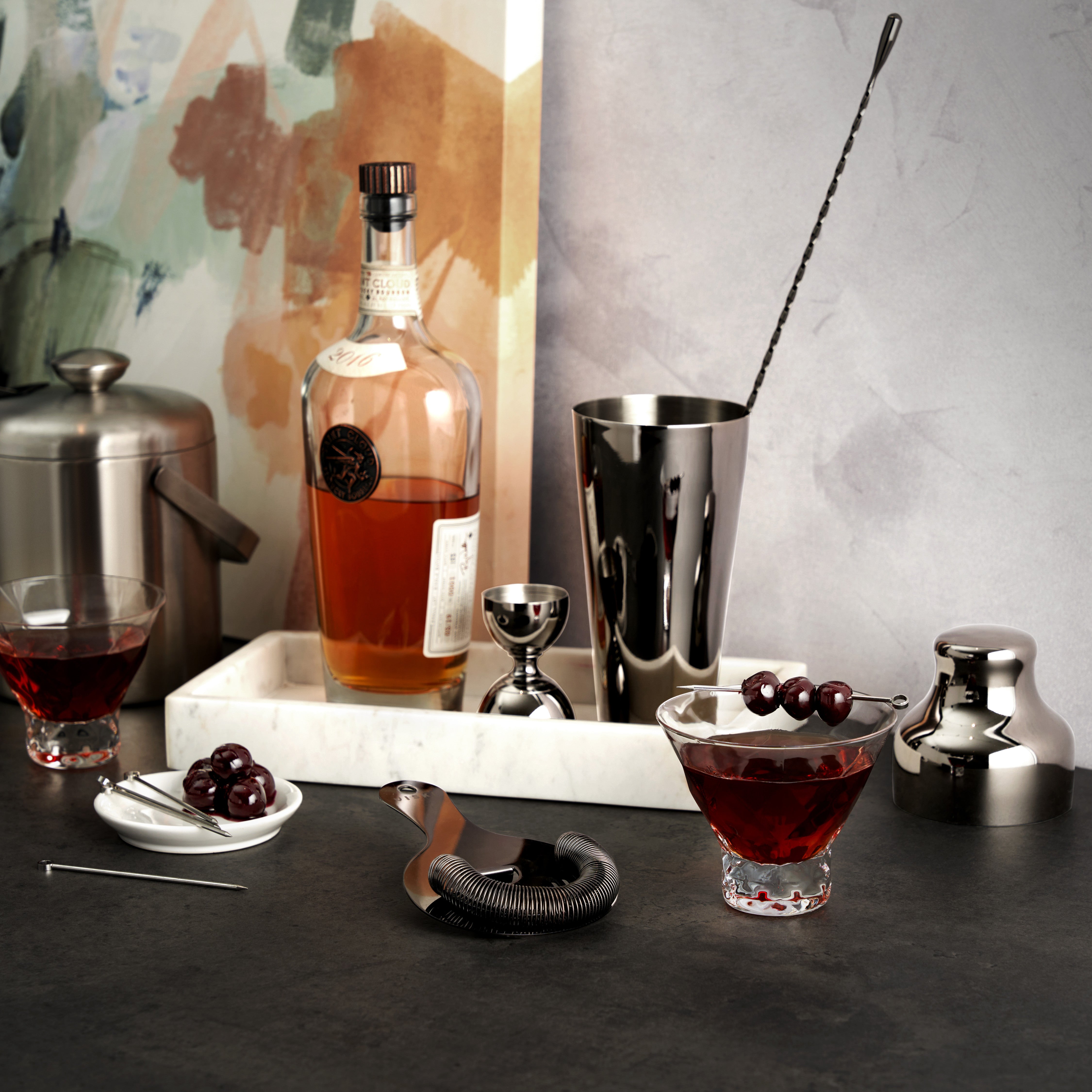 Warren Gunmetal Cocktail Set - 6-Piece Barware Kit with Shaker, Jigger & Strainer - Perfect for Home Bars, Cocktail Parties & Mixology Enthusiasts